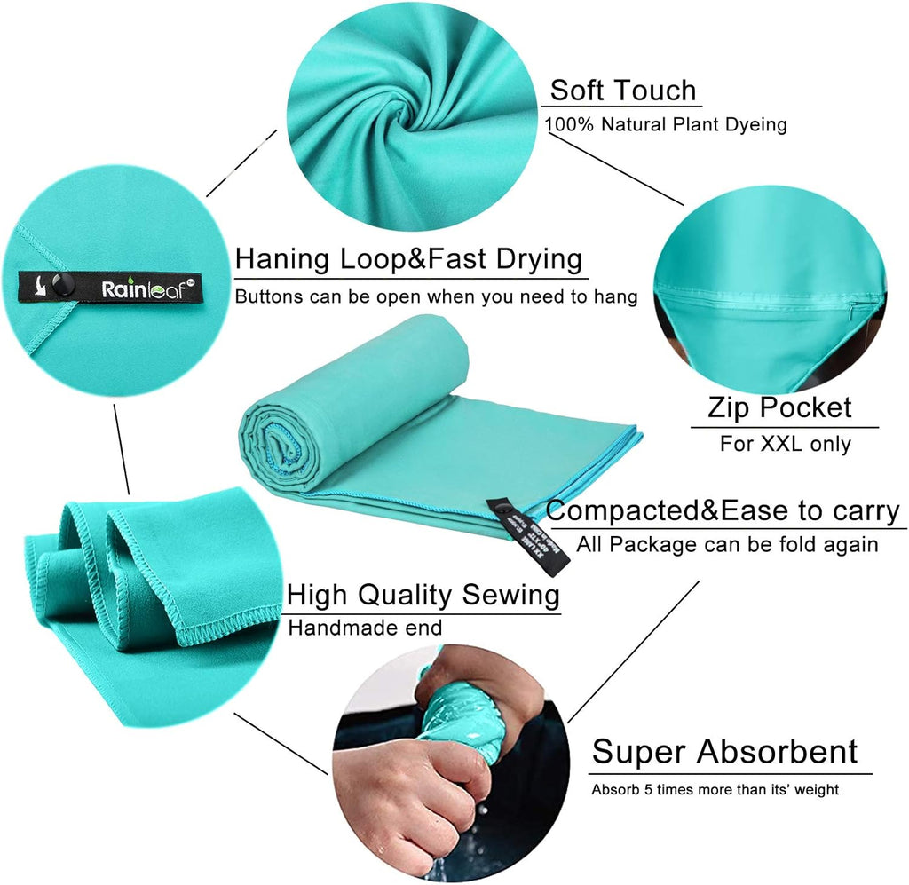 Microfiber Towel Perfect Travel & Gym & Camping Towel. Quick Dry - Super Absorbent - Ultra Compact - Lightweight. Suitable for Trip, Beach, Shower, Backpacking, Pool