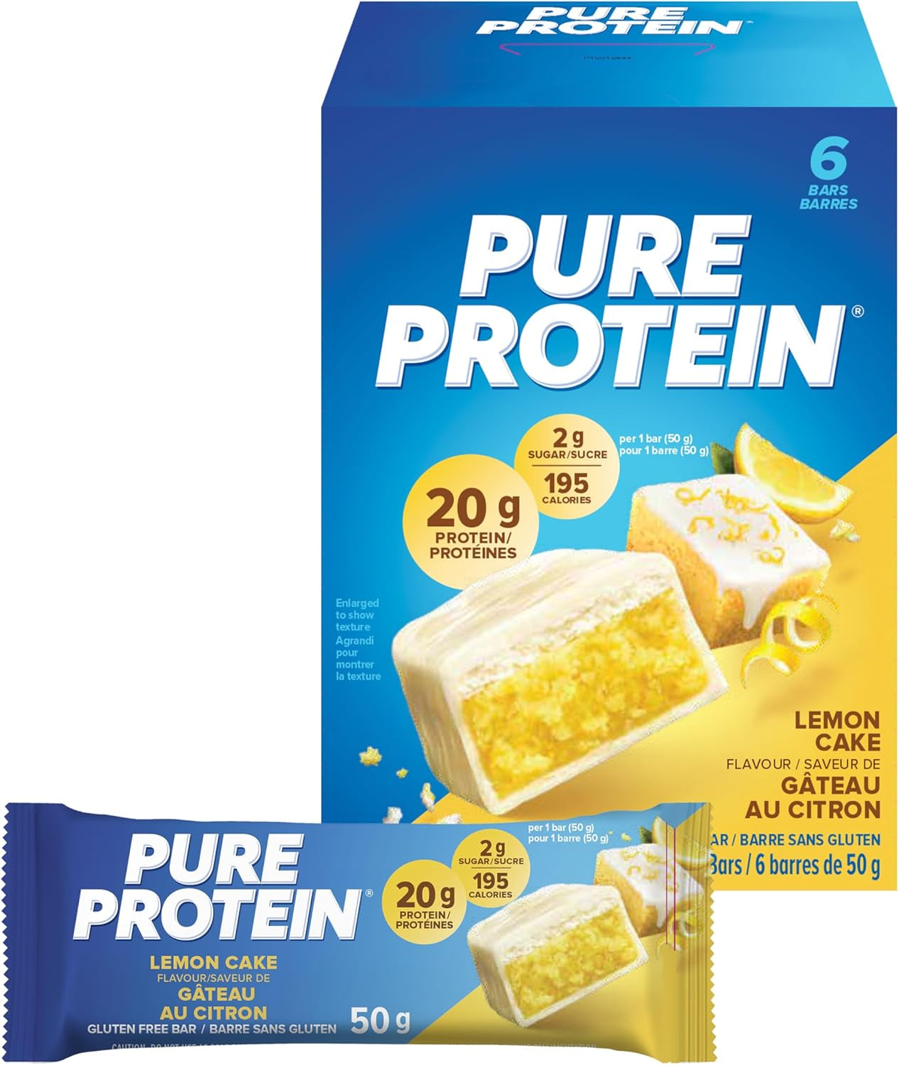 Bars - Nutritious, Gluten Free Bar, Made with Whey Protein Blend - Low Sugar, Protein Snack. Deliciously Satisfying. Made in Canada, Lemon Cake (Pack of 6)