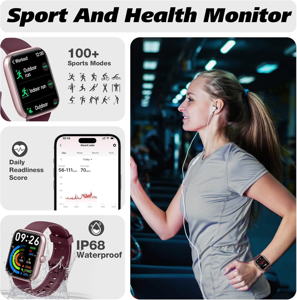 Smart Watch for Men Women with Bluetooth Call, Alexa Built-In, Heart Rate & Sleep Monitor, 1.83" DIY Dial Fitness Watch with 100+ Sport Modes, IP68 Waterproof, Compatible with Android Ios