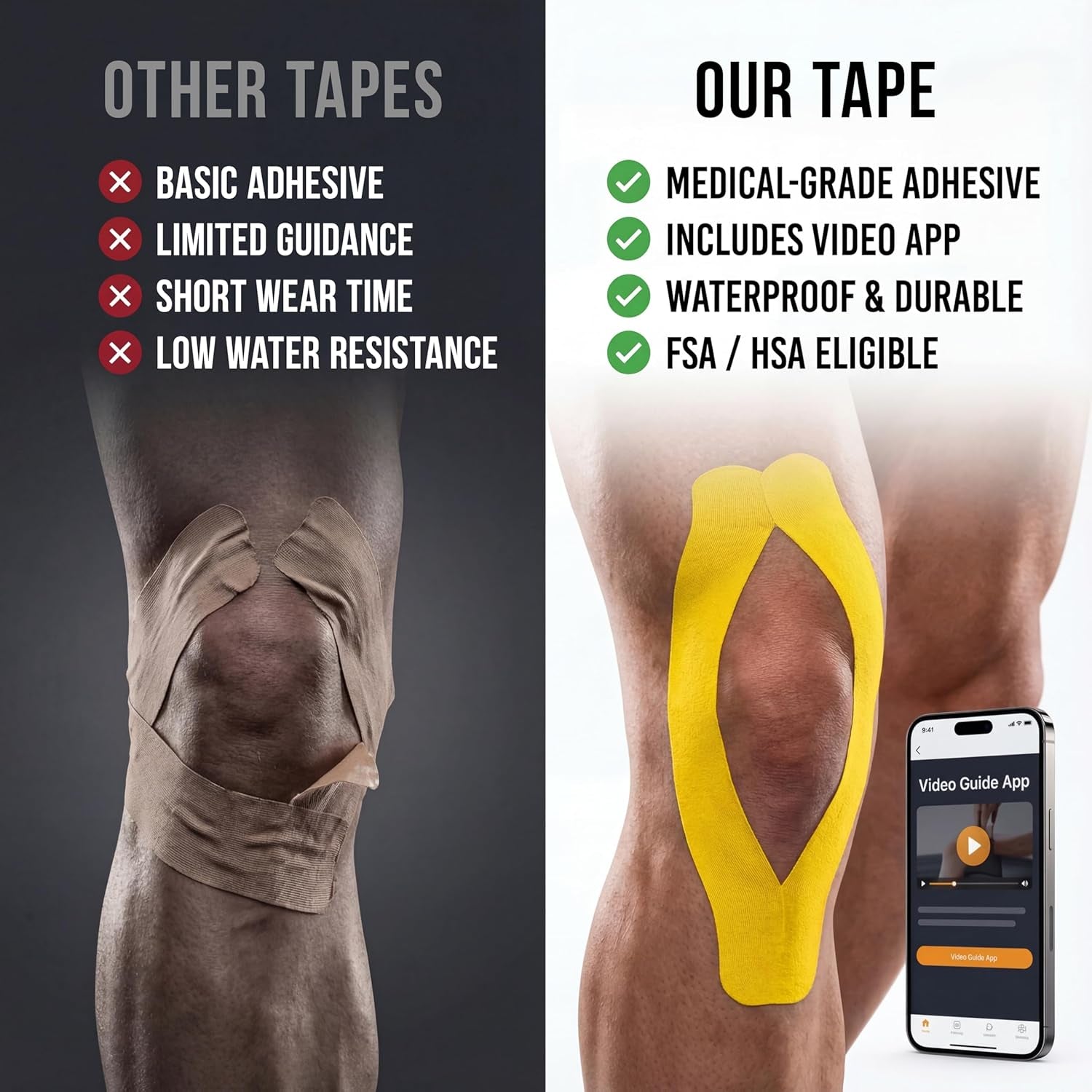 Kinesiology Tape-Incredible Support for Athletic Sports and Recovery+Free Taping Guide - Uncut 2 Inch 16.4 Feet Roll (Sunny Yellow + Free Taping Guide, Pack of 1)