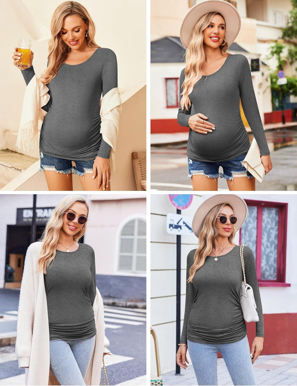 Womens Maternity Shirts Long Sleeve Pregnancy Tee Top Tunic Blouse 3 Packs Maternity Clothes