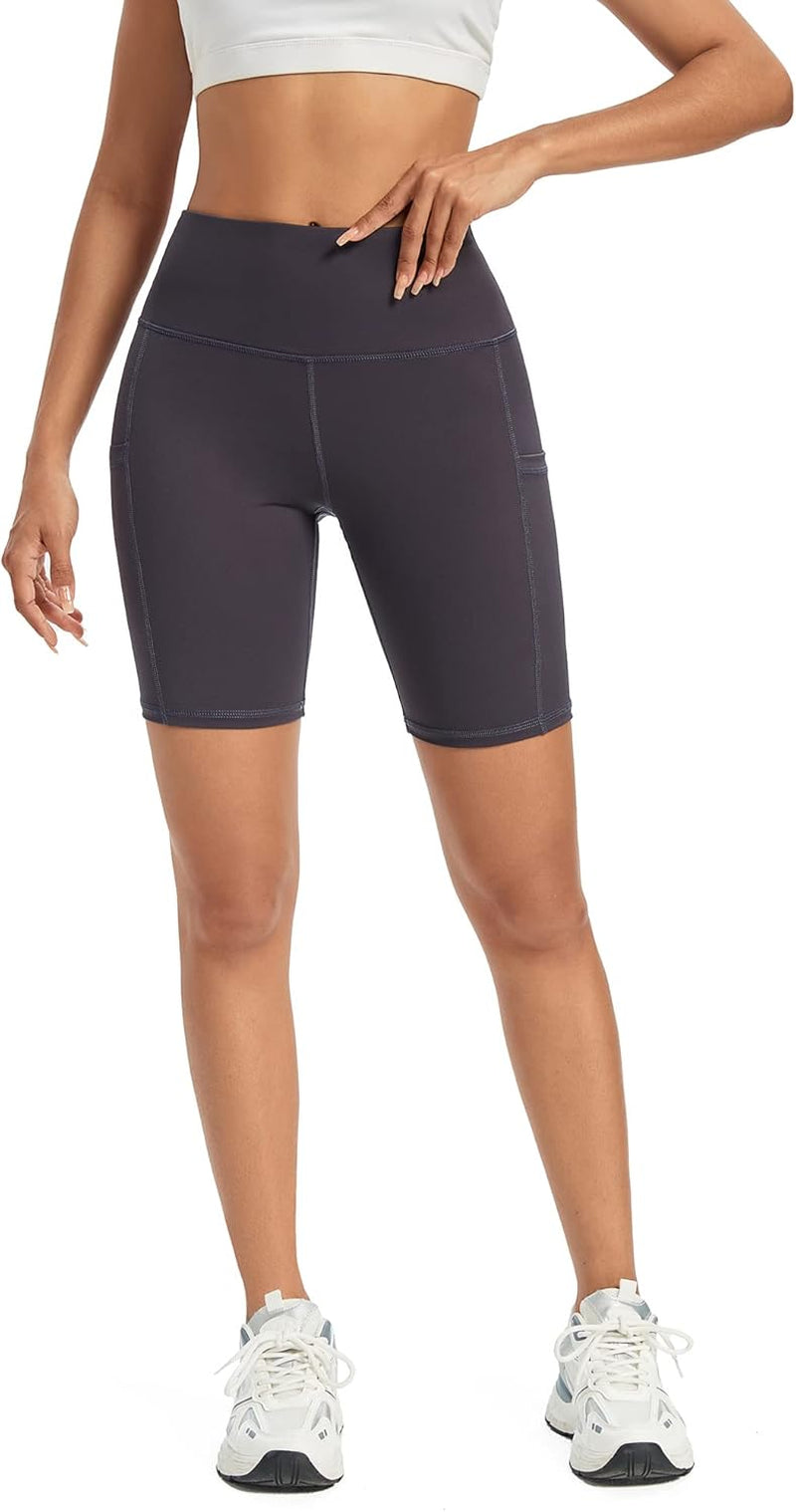 High Waist Yoga Shorts with Pockets Biker Shorts for Women Running Workout Shorts Leggings