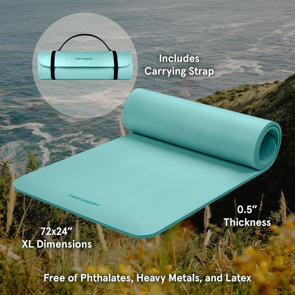 Solana Yoga Mat 1/2" Thick W/Nylon Strap for Men & Women - Non Slip Excercise Mat for Yoga, Pilates, Stretching, Floor & Fitness Workouts