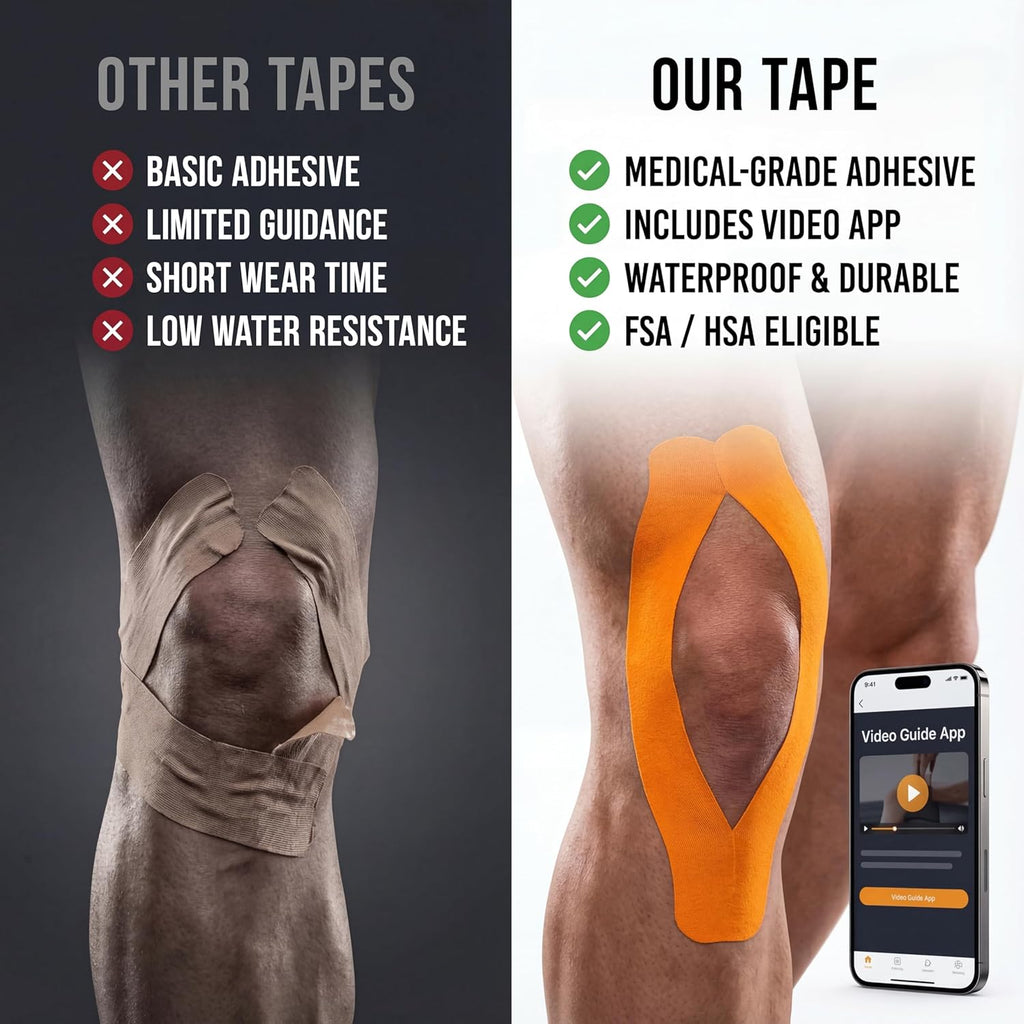 Kinesiology Tape-Incredible Support for Athletic Sports and Recovery+Free Taping Guide - Uncut 2 Inch 16.4 Feet Roll (Tiger Orange + Free Taping Guide, Pack of 1)