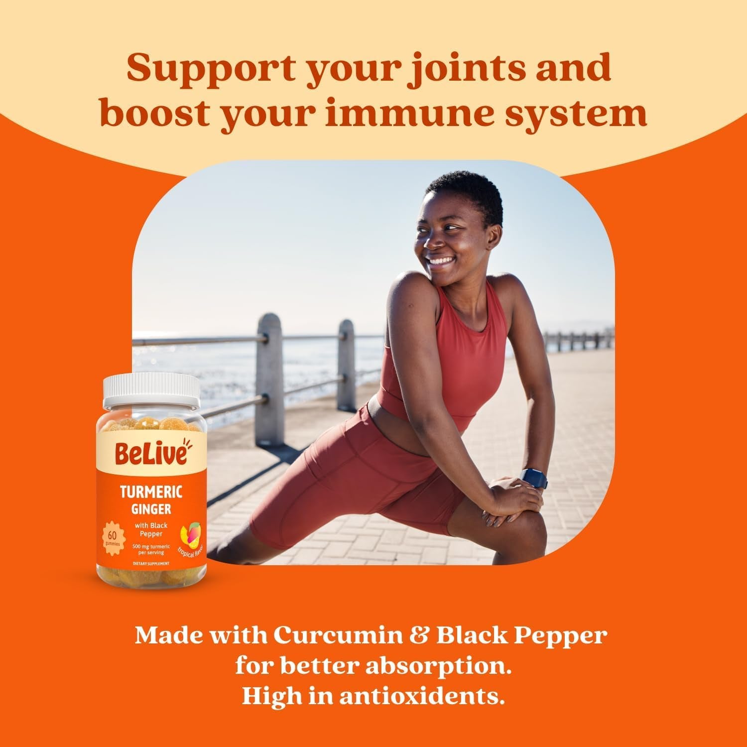 Turmeric Curcumin with Black Pepper & Ginger - 60 Gummies I Turmeric and Ginger Supplement for Immune Support, Healthy Skin, and Mobility - Tropical Flavor