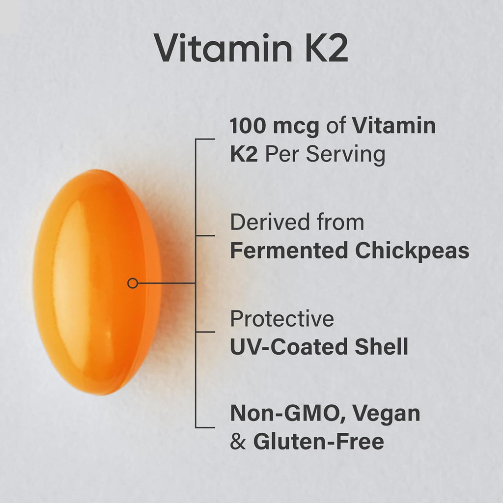 ® Vitamin K2 as MK7 with Coconut MCT Oil | Non-Gmo Verified, Vegan Certified (60 Veggie-Softgels)