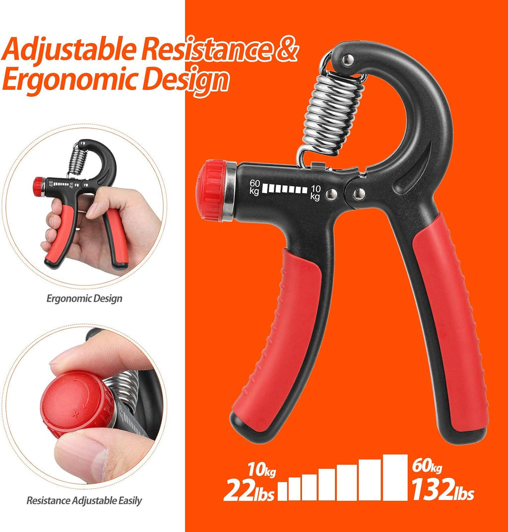 Grip Strength Trainer, Hand Grip Strengthener, Adjustable Resistance 22-132Lbs (10-60Kg), Forearm Strengthener, Perfect for Musicians Athletes