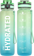 Water Bottle, 32Oz Motivational Sports Water Bottle with Time Marker - Times to Drink - Tritan, BPA Free, Wide Mouth Leakproof, Fast Flow Technology with Clean Brush (1 Bottle)