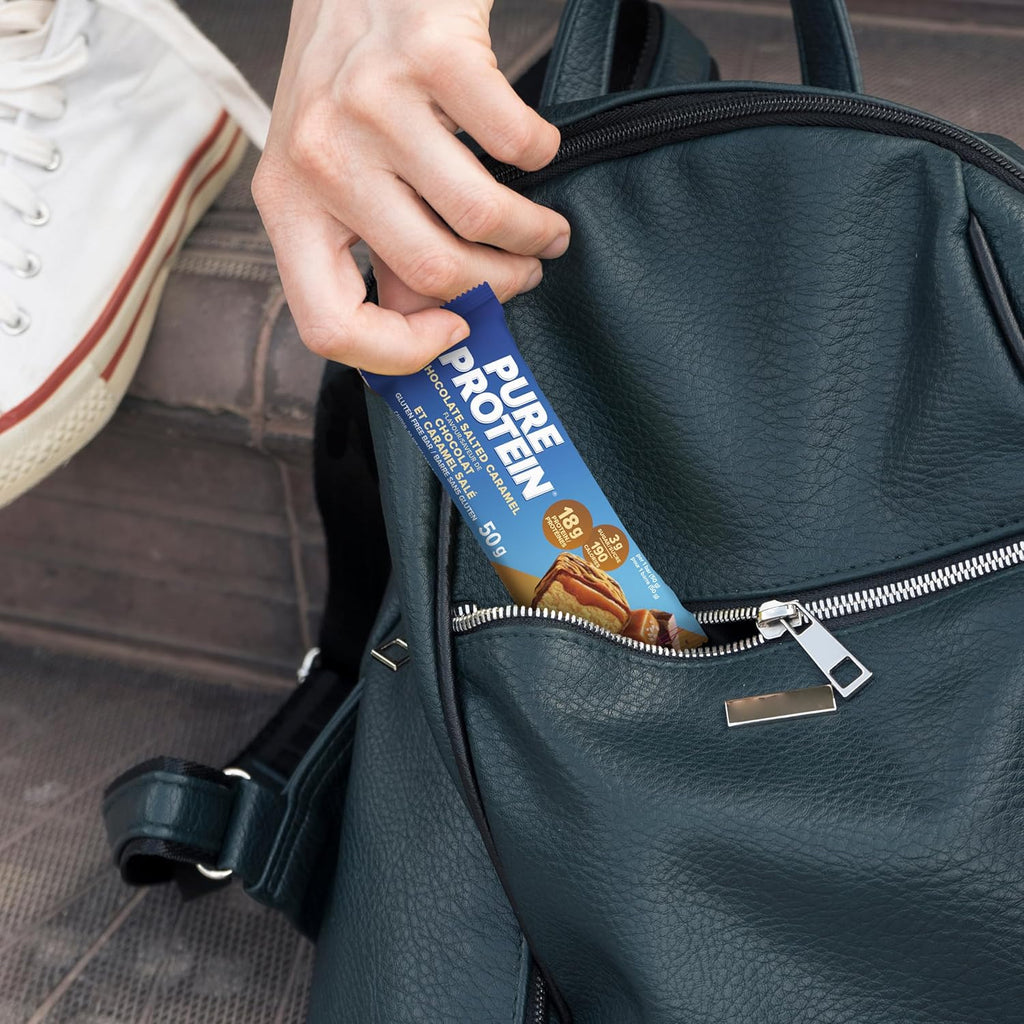 Bars - Nutritious, Gluten Free Bar, Made with Whey Protein Blend - Low Sugar, Protein Snack. Deliciously Satisfying. Made in Canada, Chocolate Salted Caramel (Pack of 6)