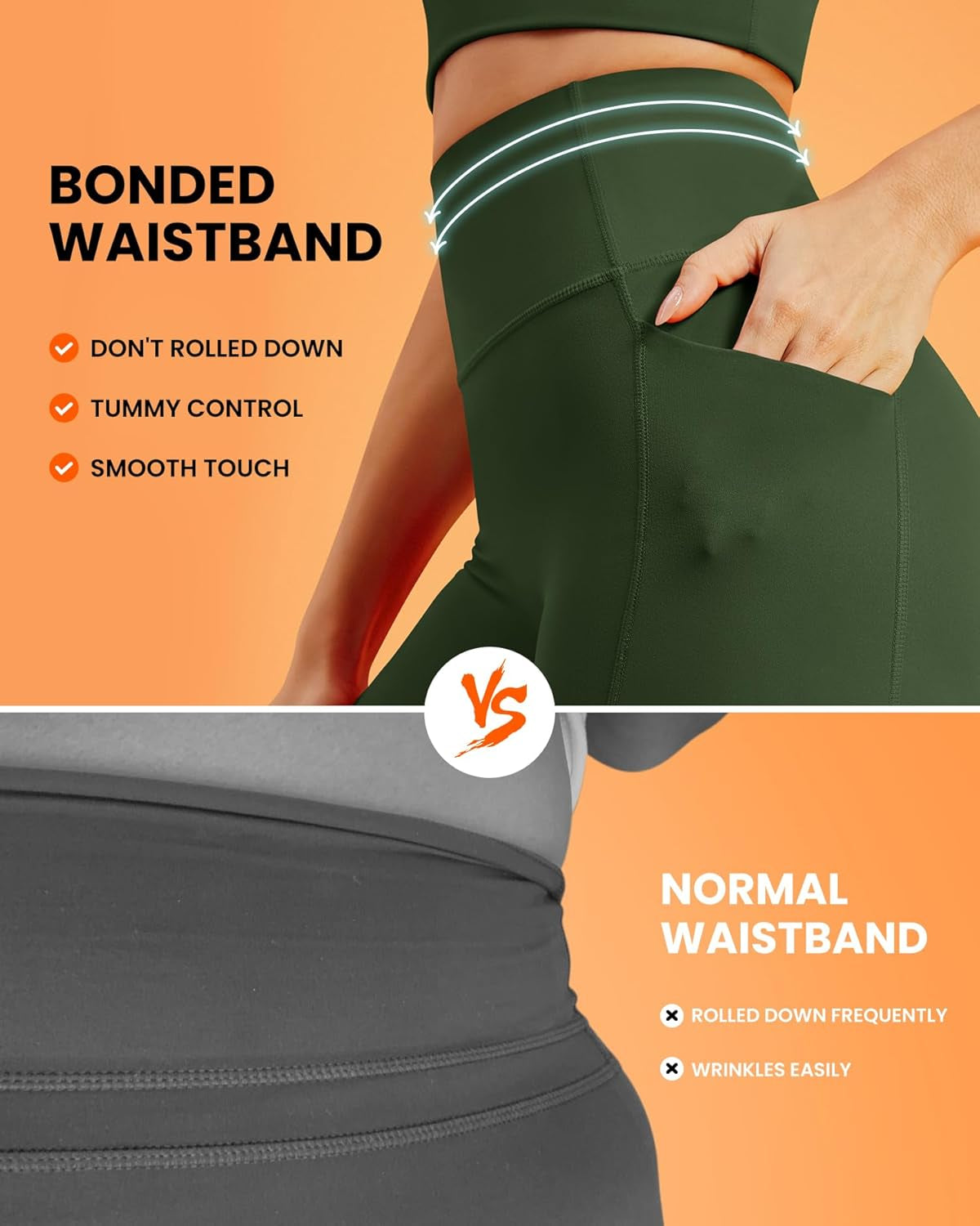 Bareluxe Womens Leggings with Pockets 25" No Front Seam High Waisted Workout Gym Yoga Pants Tights