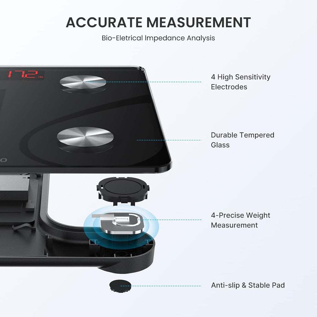 Body Fat Scale 500Lbs, Smart BMI Scale Digital Bathroom Wireless Weight Scale, Elis 1 Body Measurements with Smartphone App Sync with Bluetooth (Black, 11.8"/300Mm)