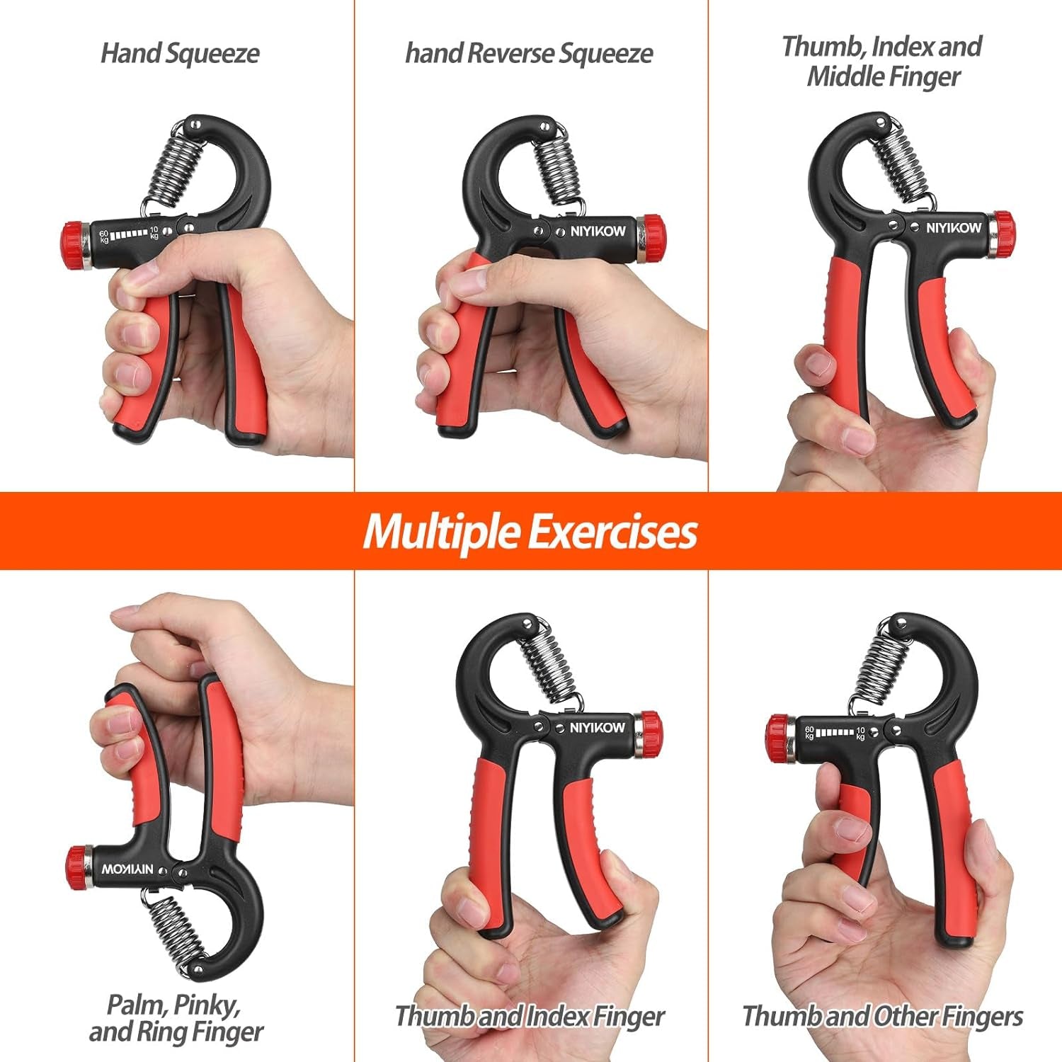 Grip Strength Trainer, Hand Grip Strengthener, Adjustable Resistance 22-132Lbs (10-60Kg), Forearm Strengthener, Perfect for Musicians Athletes