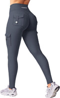 Workout Cargo Leggings with Pockets for Women No Front Seam Hidden Scrunch Hedda Leggings Compression Gym Yoga Pants