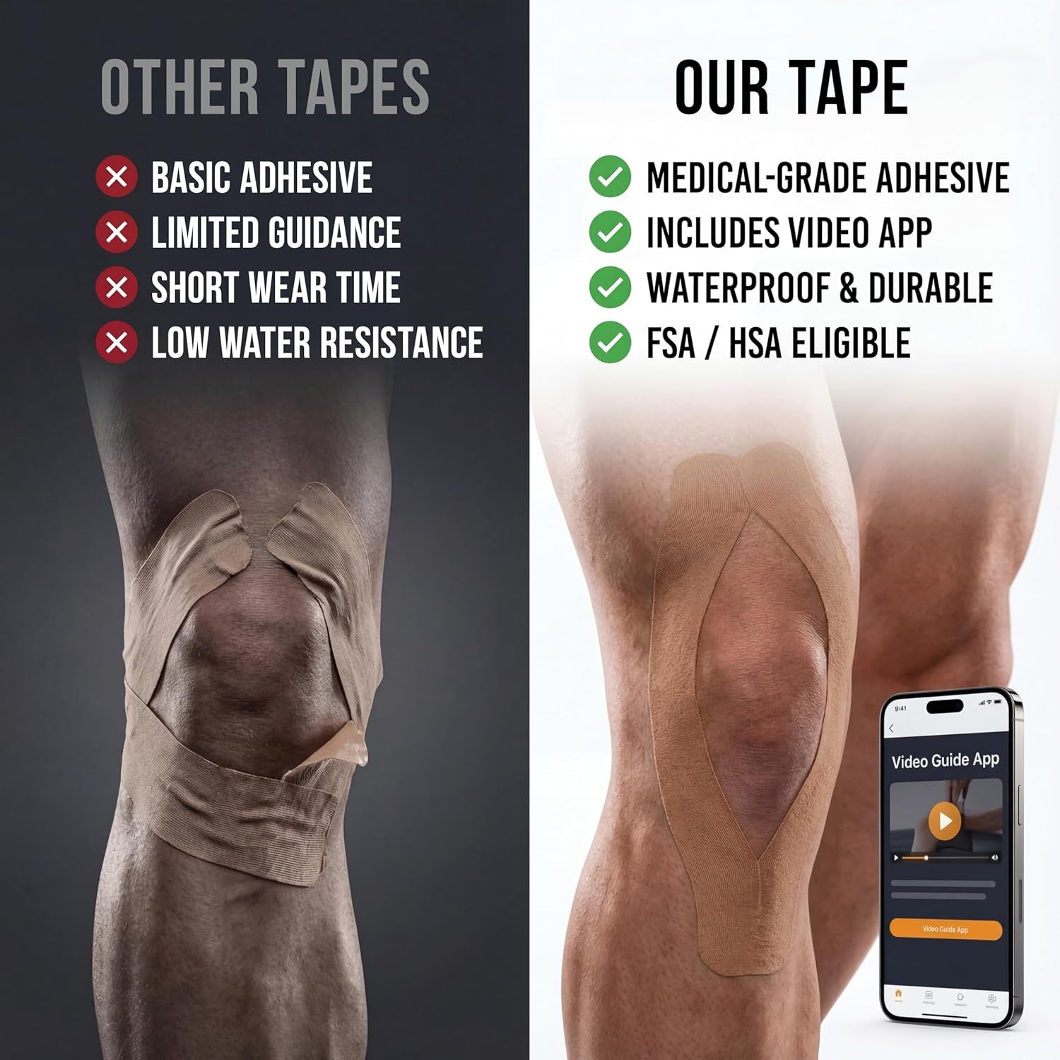 Kinesiology Tape-Incredible Support for Athletic Sports and Recovery+Free Taping Guide - Uncut 2 Inch 16.4 Feet Roll (Desert Beige (Brown) + Free Taping Guide, Pack of 1)