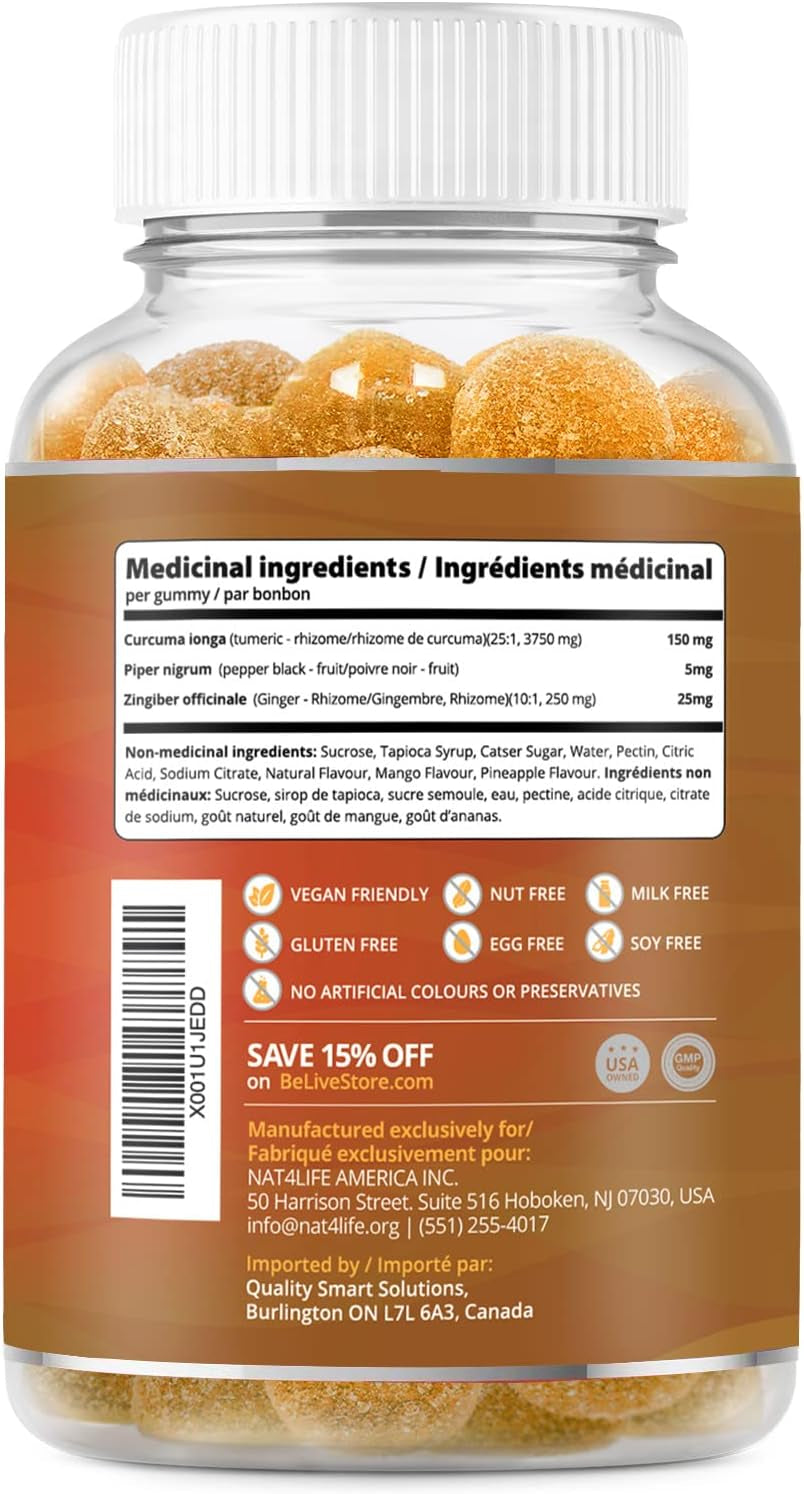 Turmeric Curcumin with Black Pepper & Ginger - 500 Mg of Turmeric and Ginger Supplement for Immune Support, Healthy Skin, and Joint Health - Tropical Flavor | 3-Pack