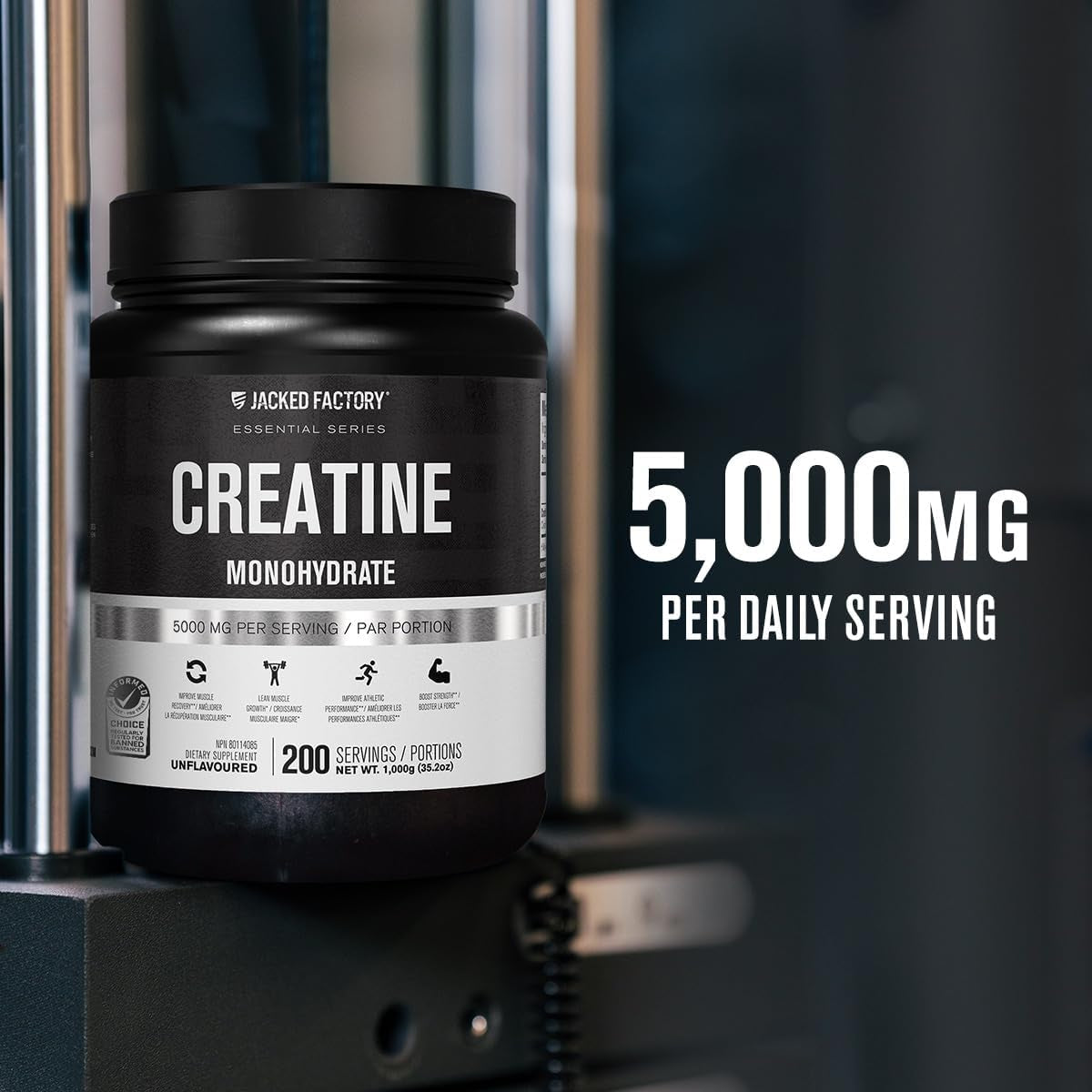 Creatine Monohydrate Powder 1000G - Canadian-Owned Informed Choice Certified Supplement for Increased Muscle Mass*, Improved Strength, Power, & Performance** - 200 Servings, Unflavored