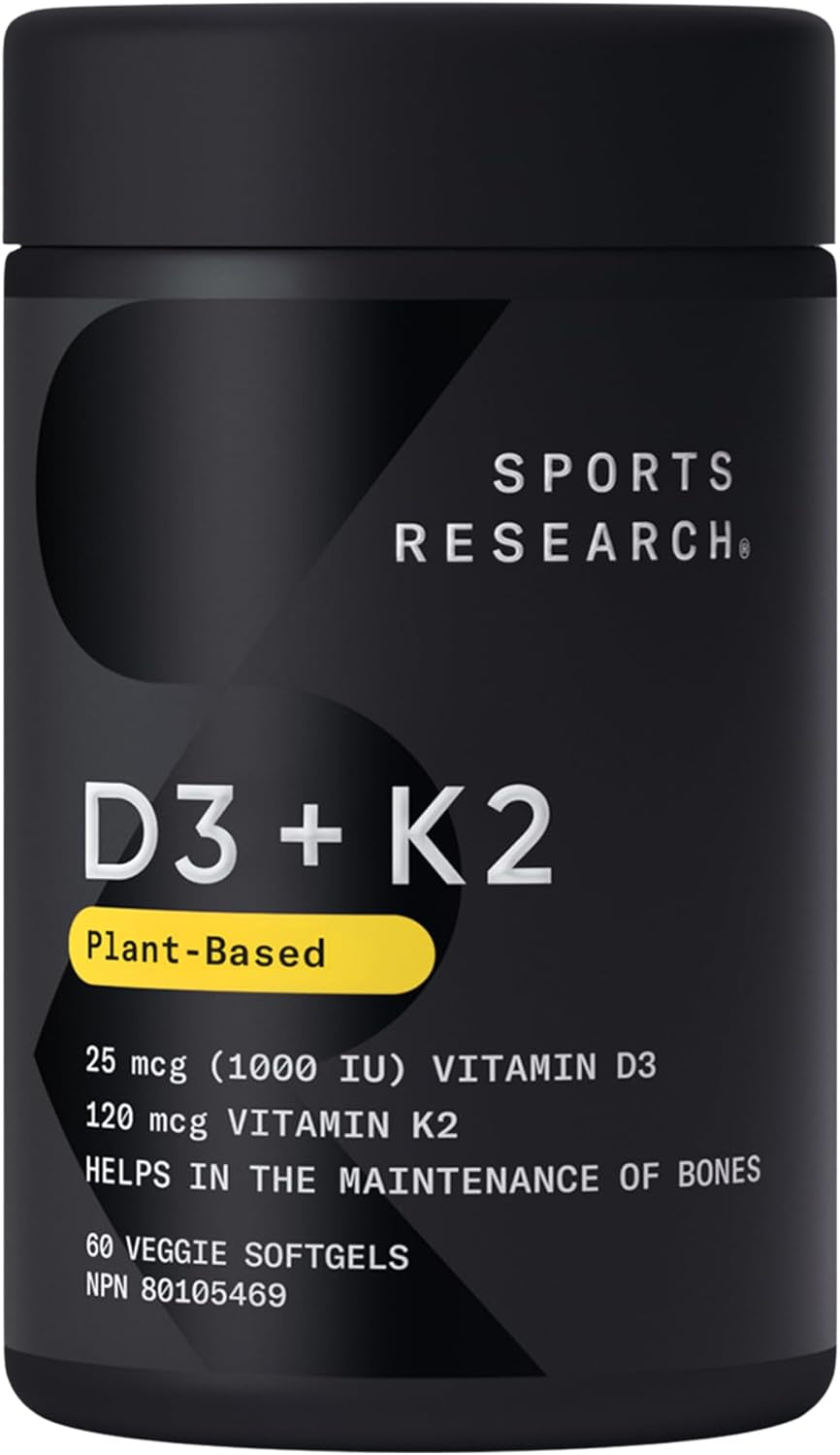 Vitamin D3 + K2 with 1000Iu of Plant-Based D3 & 120Mcg of Vitamin K2 as MK-7 Non-Gmo Verified & Vegan Certified,Softgel (60Ct)