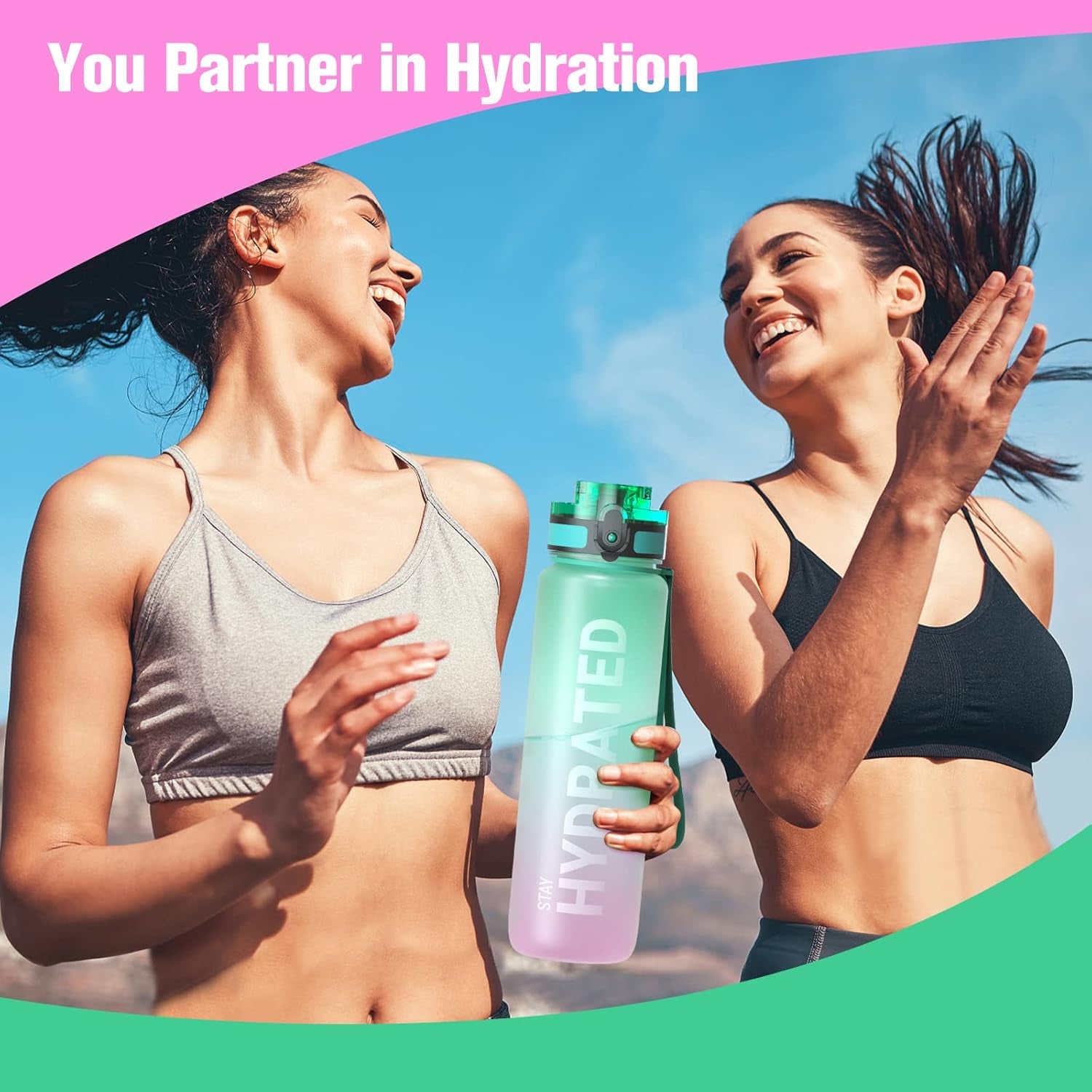 Water Bottle, 32Oz Motivational Sports Water Bottle with Time Marker - Times to Drink - Tritan, BPA Free, Wide Mouth Leakproof, Fast Flow Technology with Clean Brush (1 Bottle)