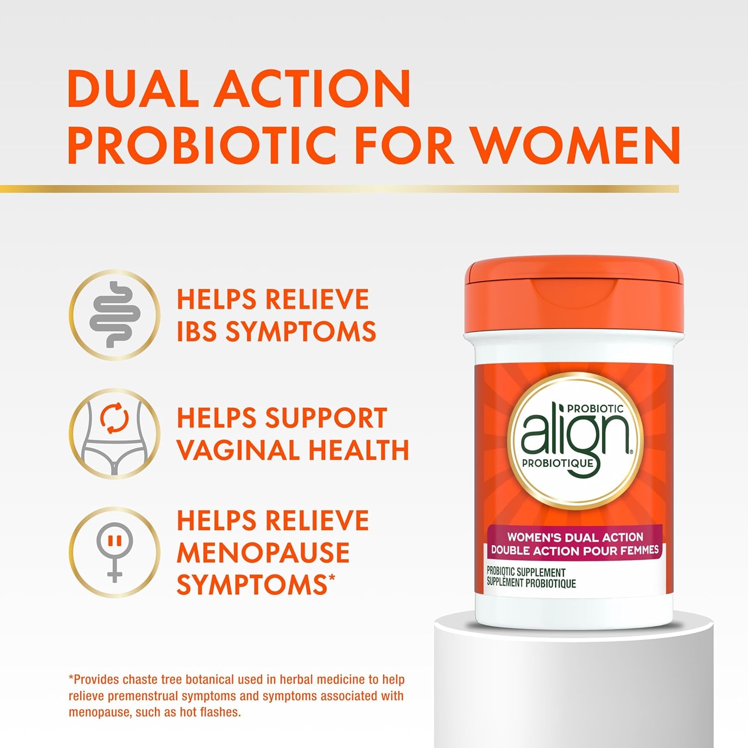Probiotic, Women'S Dual Action, Multi-Strain Probiotic, with Chaste Tree, Soothes Occasional Abdominal Discomfort, Gas, Bloating, 28 Capsules