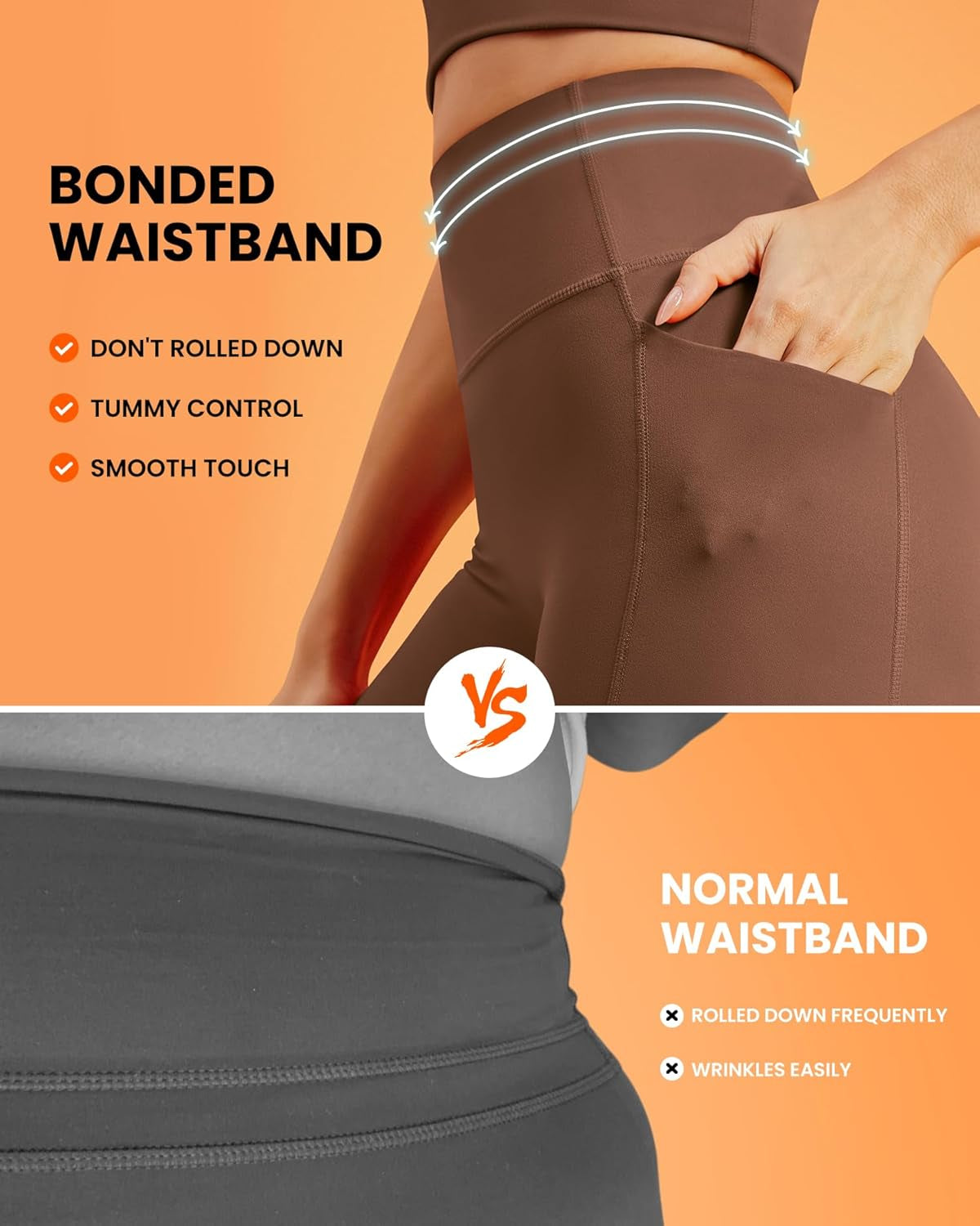 Bareluxe Womens Leggings with Pockets 25" No Front Seam High Waisted Workout Gym Yoga Pants Tights