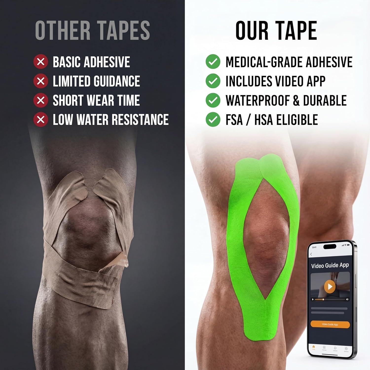 Kinesiology Tape-Incredible Support for Athletic Sports and Recovery+Free Taping Guide - Uncut 2 Inch 16.4 Feet Roll (Lime Green + Free Taping Guide, Pack of 1)