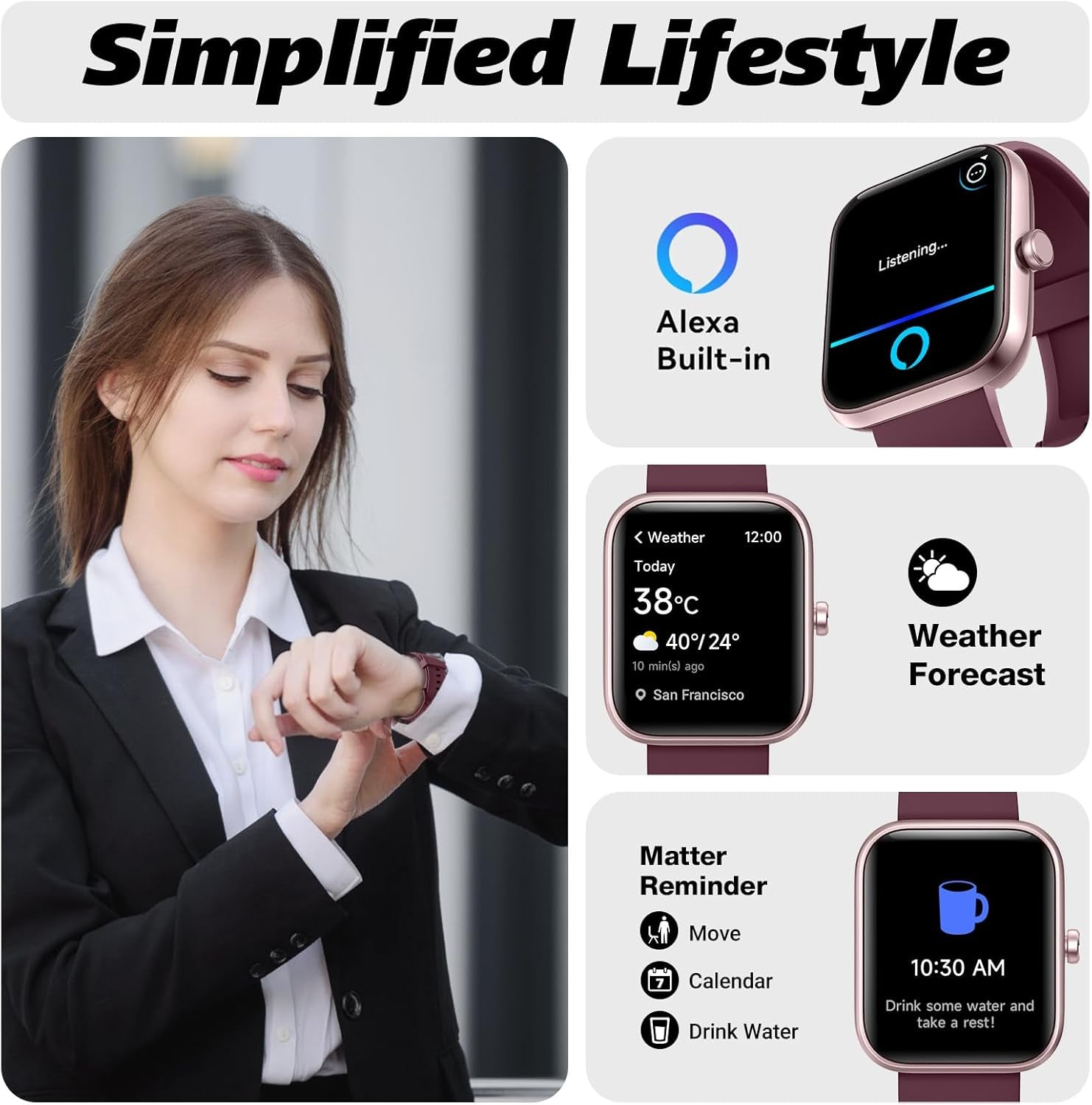 Smart Watch for Men Women with Bluetooth Call, Alexa Built-In, Heart Rate & Sleep Monitor, 1.83" DIY Dial Fitness Watch with 100+ Sport Modes, IP68 Waterproof, Compatible with Android Ios