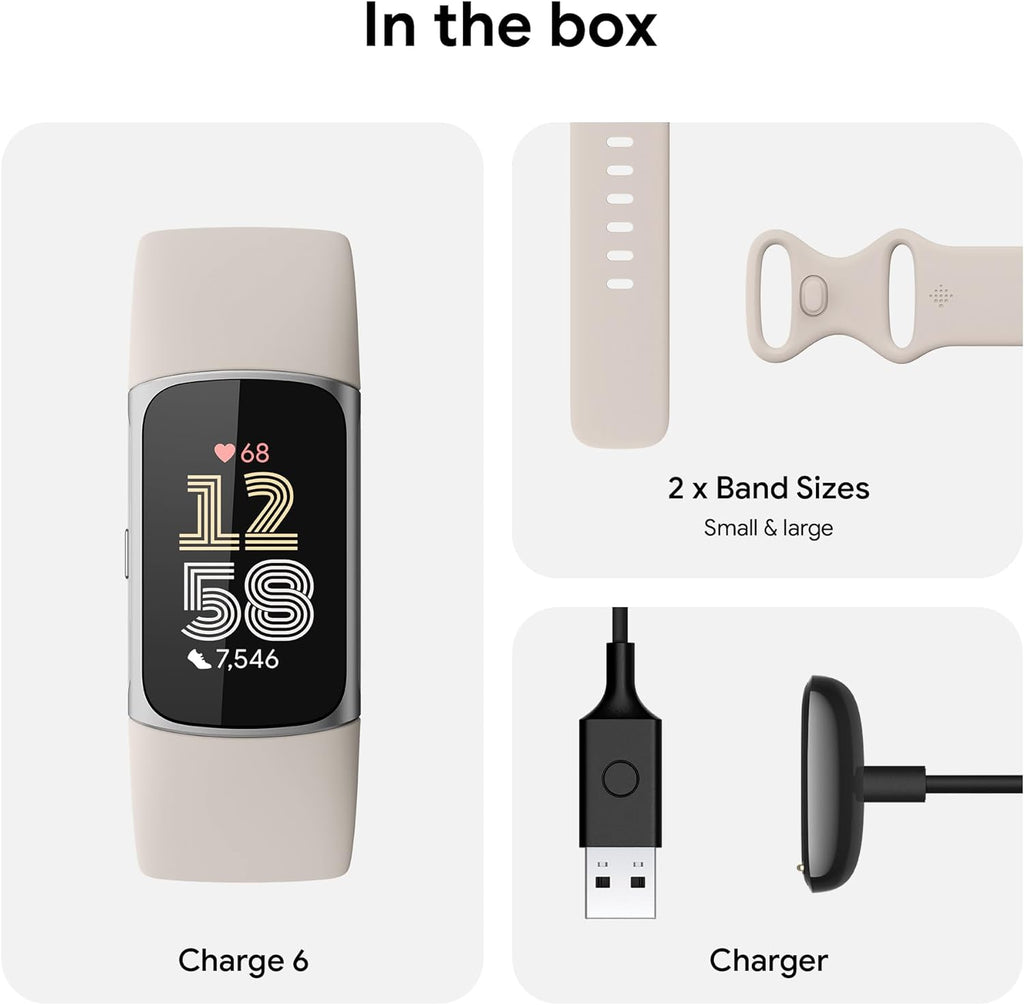 Google  Charge 6 Advanced Health and Fitness Tracker with Built-In GPS, Stress Management Tools, Sleep Tracking, 24/7 Heart Rate and More -- Silver/White