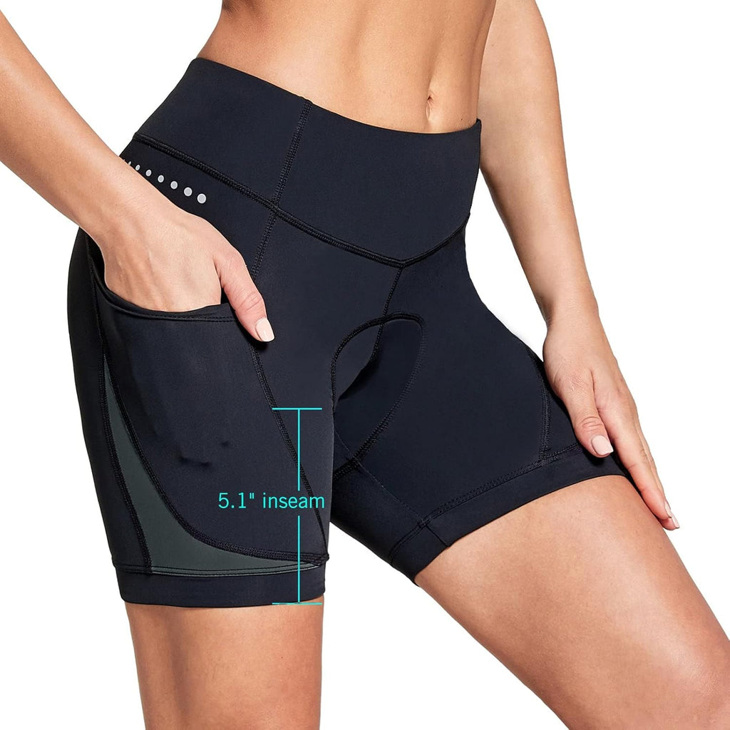 5" Bike Shorts Women 4D Padded Pockets Cycling Shorts Mountain Biking Bicycle Spin Gel UPF50+