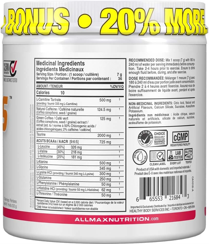 - AMINOCUTS (A:CUTS) - Weight-Management BCAA (L-Carnitine + Taurine + Green Coffee) - Watermelon - 252 Gram - 36 Servings