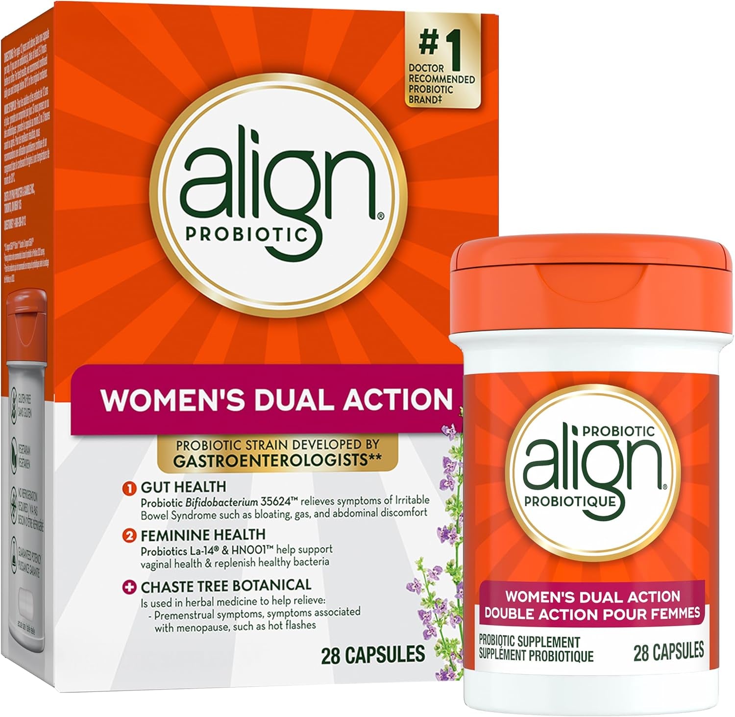 Probiotic, Women'S Dual Action, Multi-Strain Probiotic, with Chaste Tree, Soothes Occasional Abdominal Discomfort, Gas, Bloating, 28 Capsules