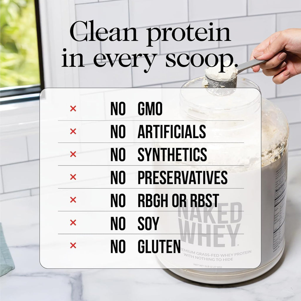 Whey 2LB 100% Grass Fed Whey Protein Powder - Only 1 Ingredient, Unflavored Whey Protein, Undenatured, Gluten Free, Soy Free, No Gmos, No Preservatives