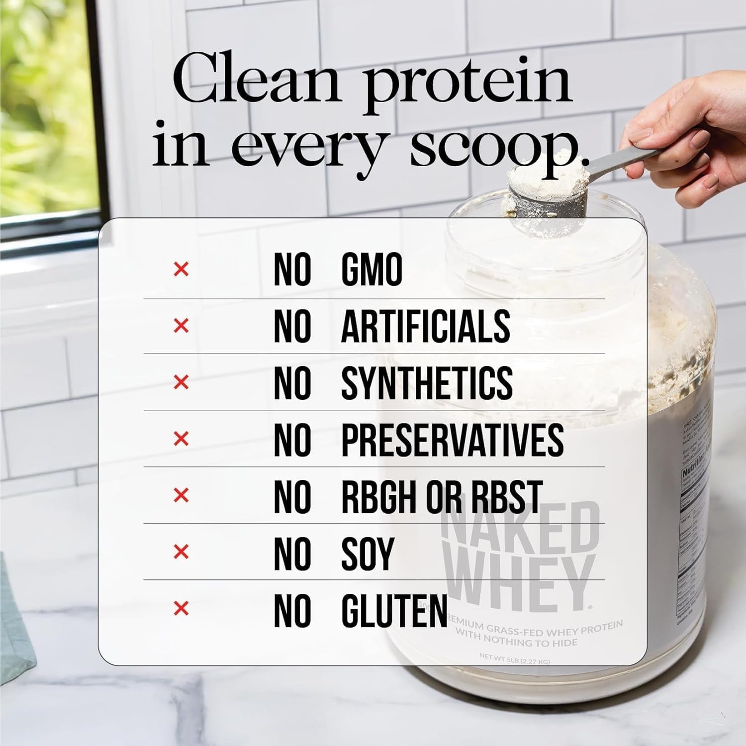 Whey 2LB 100% Grass Fed Whey Protein Powder - Only 1 Ingredient, Unflavored Whey Protein, Undenatured, Gluten Free, Soy Free, No Gmos, No Preservatives