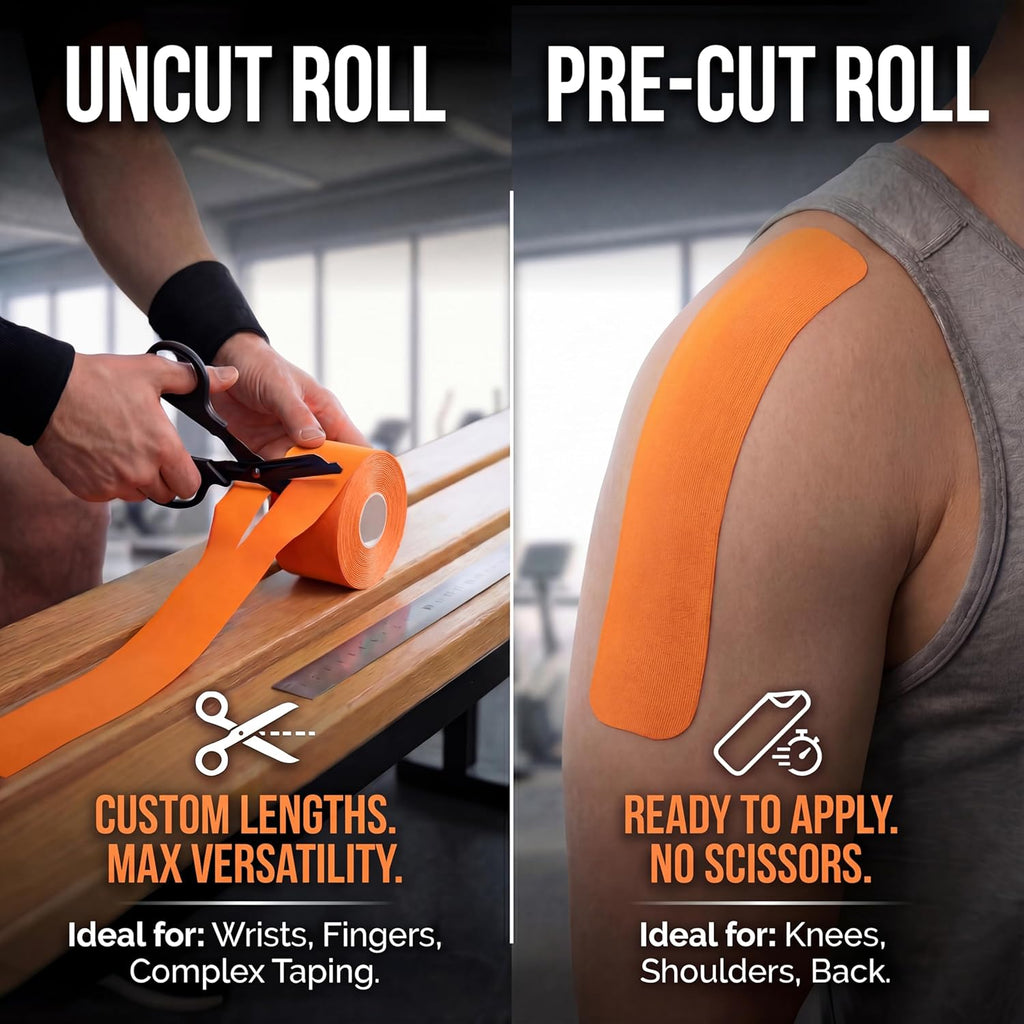 Kinesiology Tape-Incredible Support for Athletic Sports and Recovery+Free Taping Guide - Uncut 2 Inch 16.4 Feet Roll (Tiger Orange + Free Taping Guide, Pack of 1)