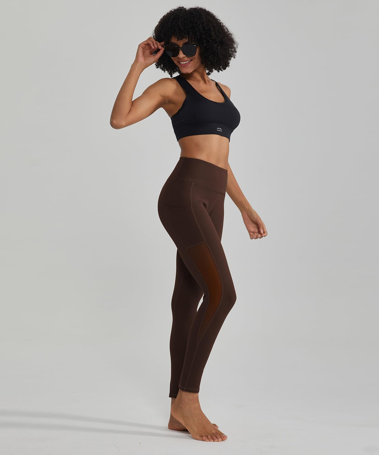 Leggings for Women Mesh Yoga Pants with Pockets Gym Workout Running