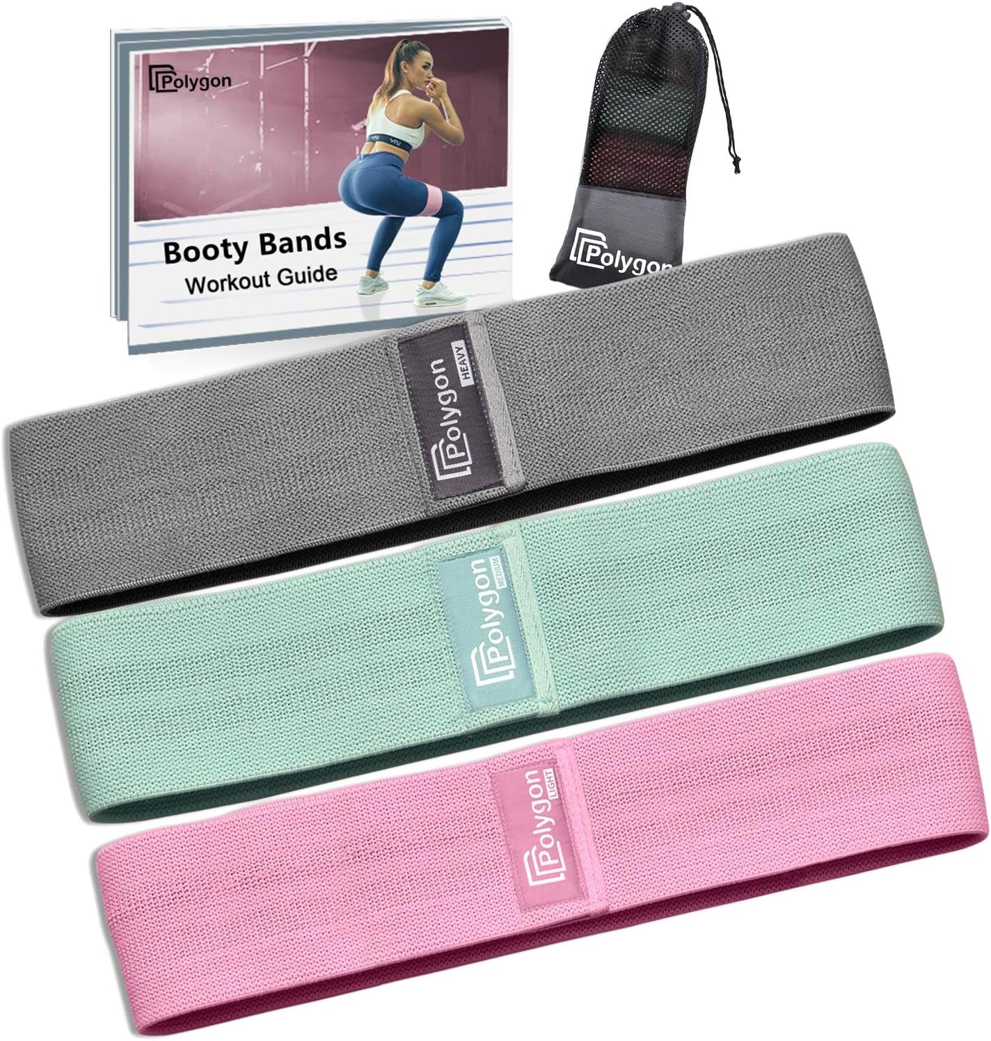 Resistance Exercise Bands,  Fabric Non Slip Hip Bands for Squats, Legs, Butt, Thigh and Hip Workout, Thick Wide Fitness Loop for Men & Women. Workout Guide Included (Set of 3)