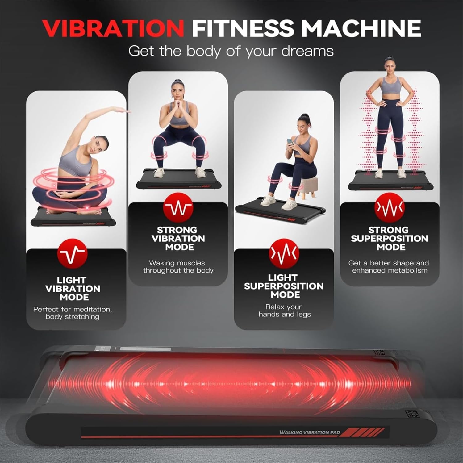 4 in 1 Walking Vibration Pad Treadmill, Walking Treadmill Pad for Home with Remote Control and APP
