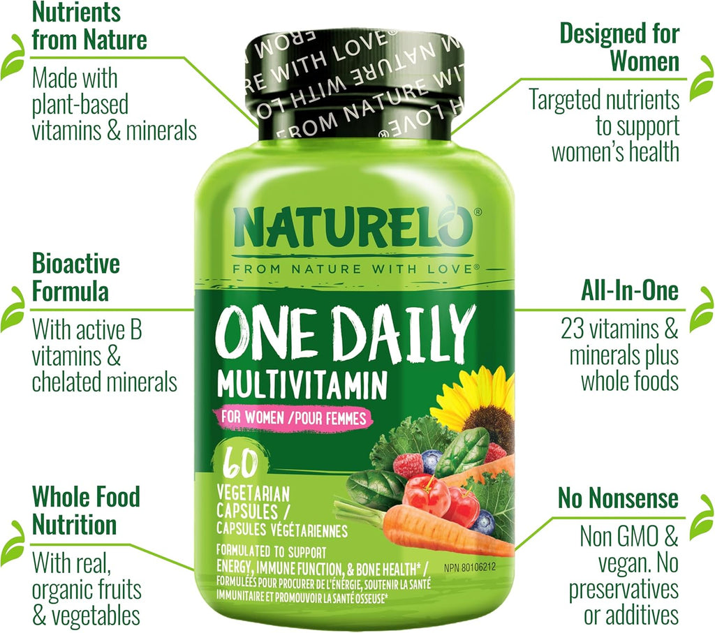 One Daily Multivitamin for Women - Energy Support - Whole Food Supplement to Nourish Hair, Skin, Nails - Non-Gmo - No Soy - Gluten Free - 60 Capsules - 2 Month Supply