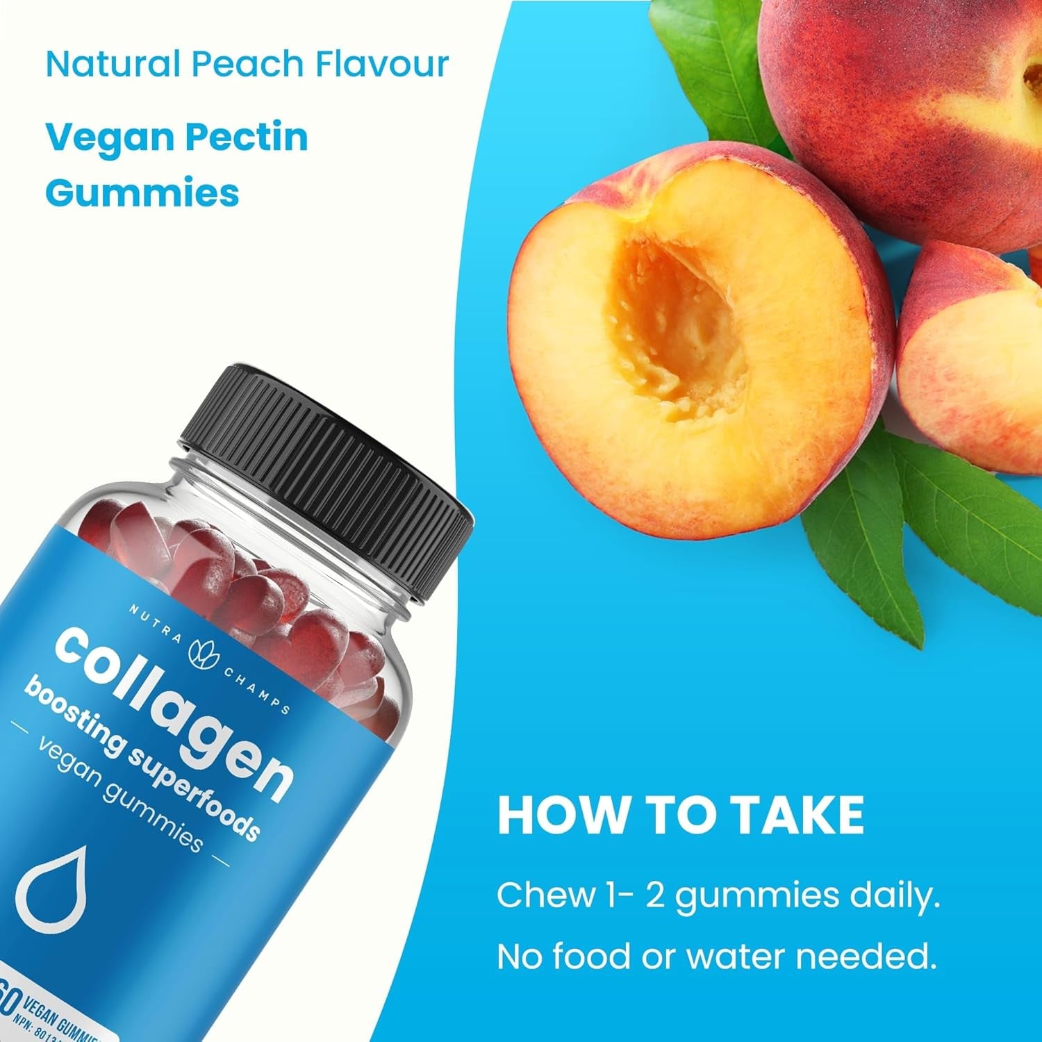 Vegan Collagen Boosting Gummies for Women & Men – Collagen Supplement with Vitamins A, C & E – Delicious Vitamins for Hair, Skin, Nail & Joint Support