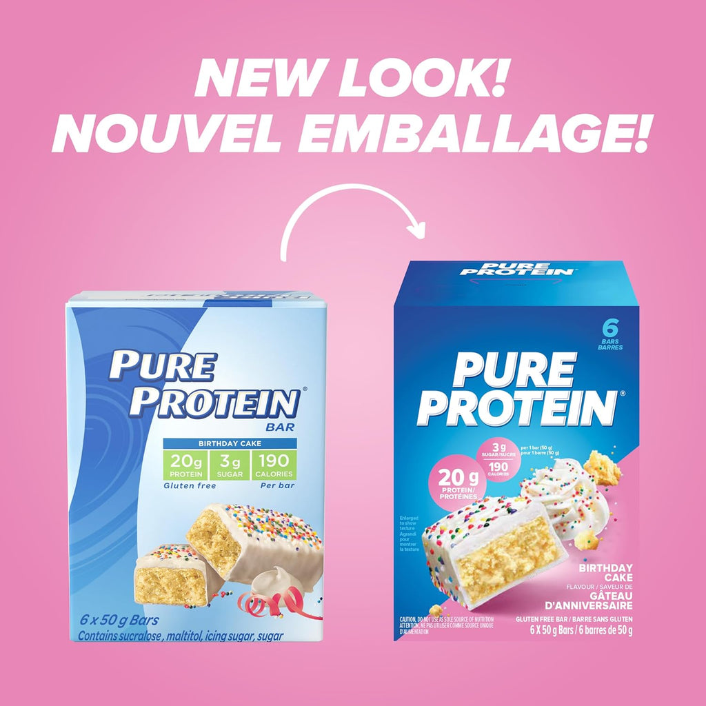Bars - Nutritious, Gluten Free Bar, Made with Whey Protein Blend - Low Sugar, Protein Snack. Deliciously Satisfying. Made in Canada, Birthday Cake (Pack of 6)
