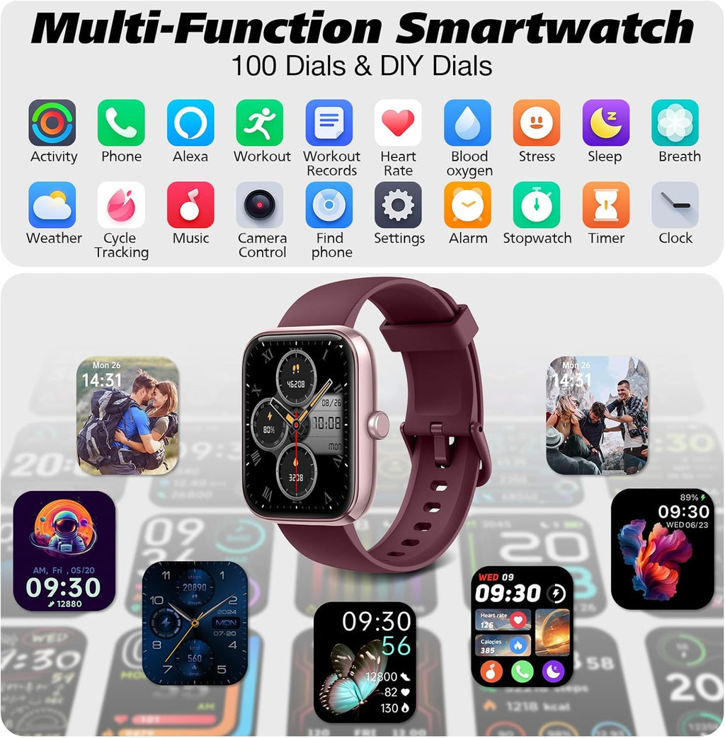 Smart Watch for Men Women with Bluetooth Call, Alexa Built-In, Heart Rate & Sleep Monitor, 1.83" DIY Dial Fitness Watch with 100+ Sport Modes, IP68 Waterproof, Compatible with Android Ios