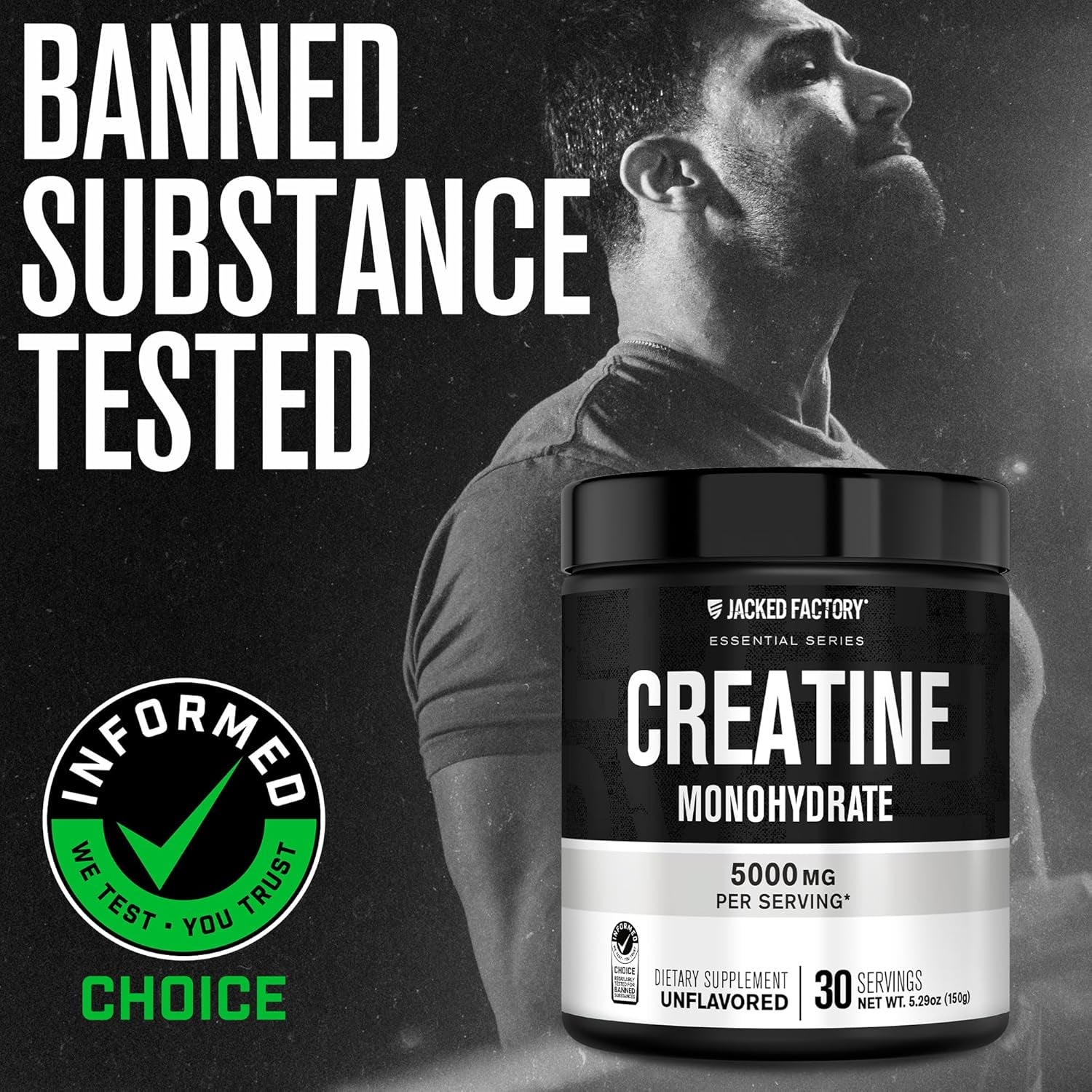 Creatine Monohydrate Powder 150G - Canadian-Owned Informed Choice Certified Supplement for Increased Muscle Mass*, Improved Strength, Power, & Performance** - 30 Servings, Unflavored