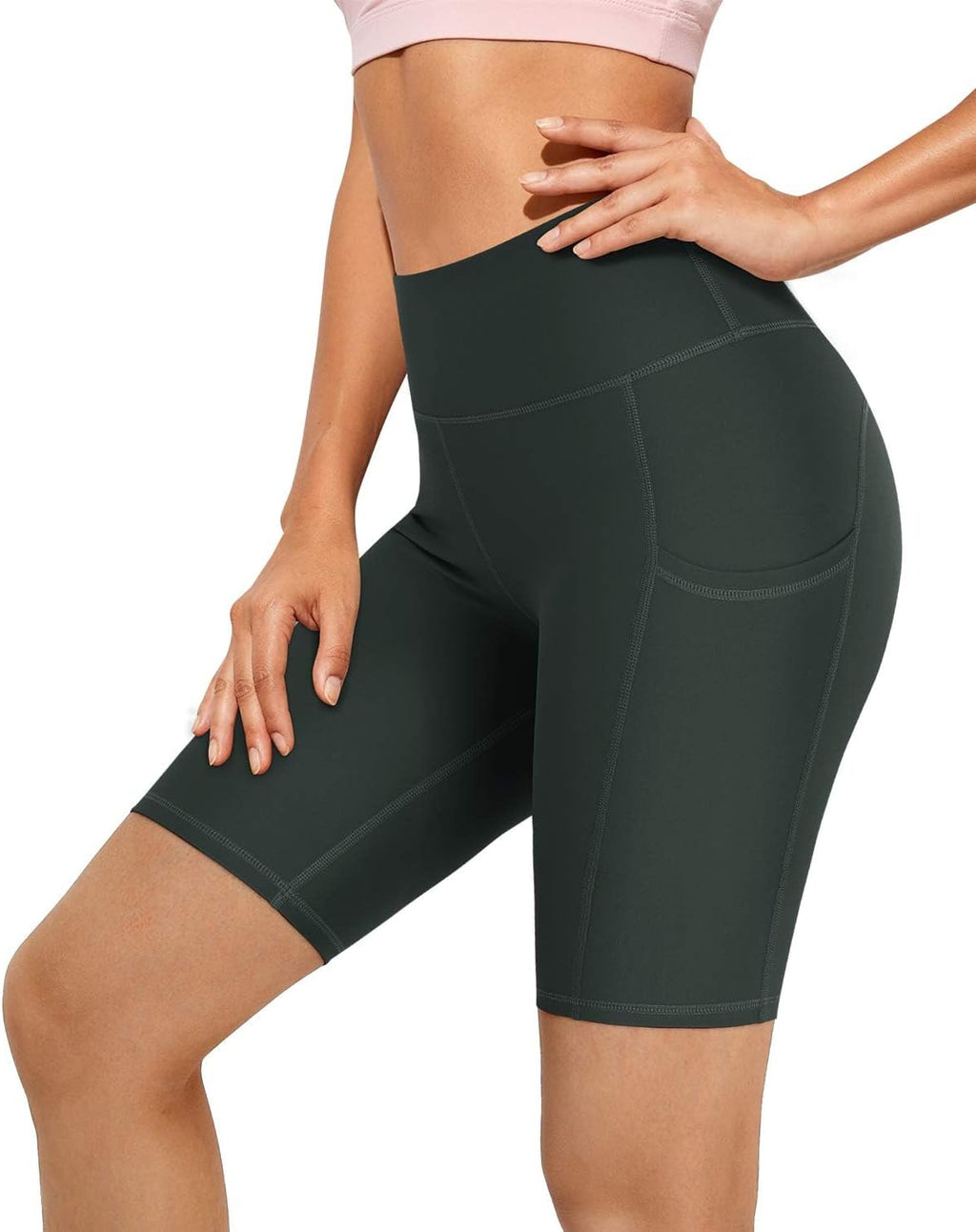 High Waist Yoga Shorts with Pockets Biker Shorts for Women Running Workout Shorts Leggings
