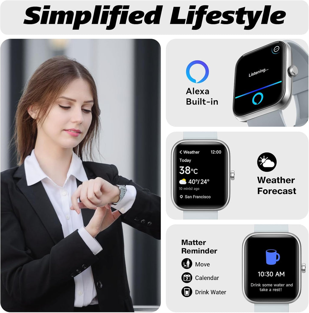 Smart Watch for Men Women with Bluetooth Call, Alexa Built-In, Heart Rate & Sleep Monitor, 1.83" DIY Dial Fitness Watch with 100+ Sport Modes, IP68 Waterproof, Compatible with Android Ios