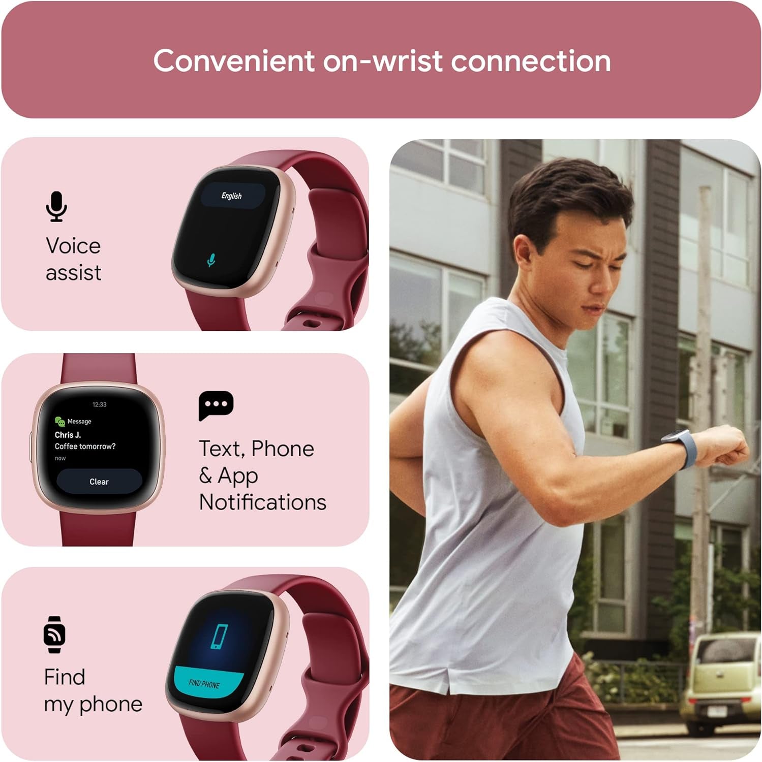 Google  Versa 4 Fitness Smart Watch for Men and Women with Daily Readiness,Gps,24/7Heart Rate,40+ Exercise Modes,Sleep Tracking and More, Beet Juice/Copper Rose,One Size (S and L Bands Included)