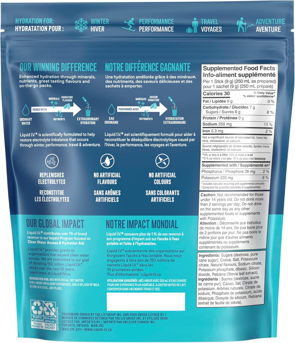 Hydration Multiplier Electrolyte Drink Mix, Hot Chocolate Limited Edition Electrolyte Powder Drink Mix, 18 Servings (1 Pack)