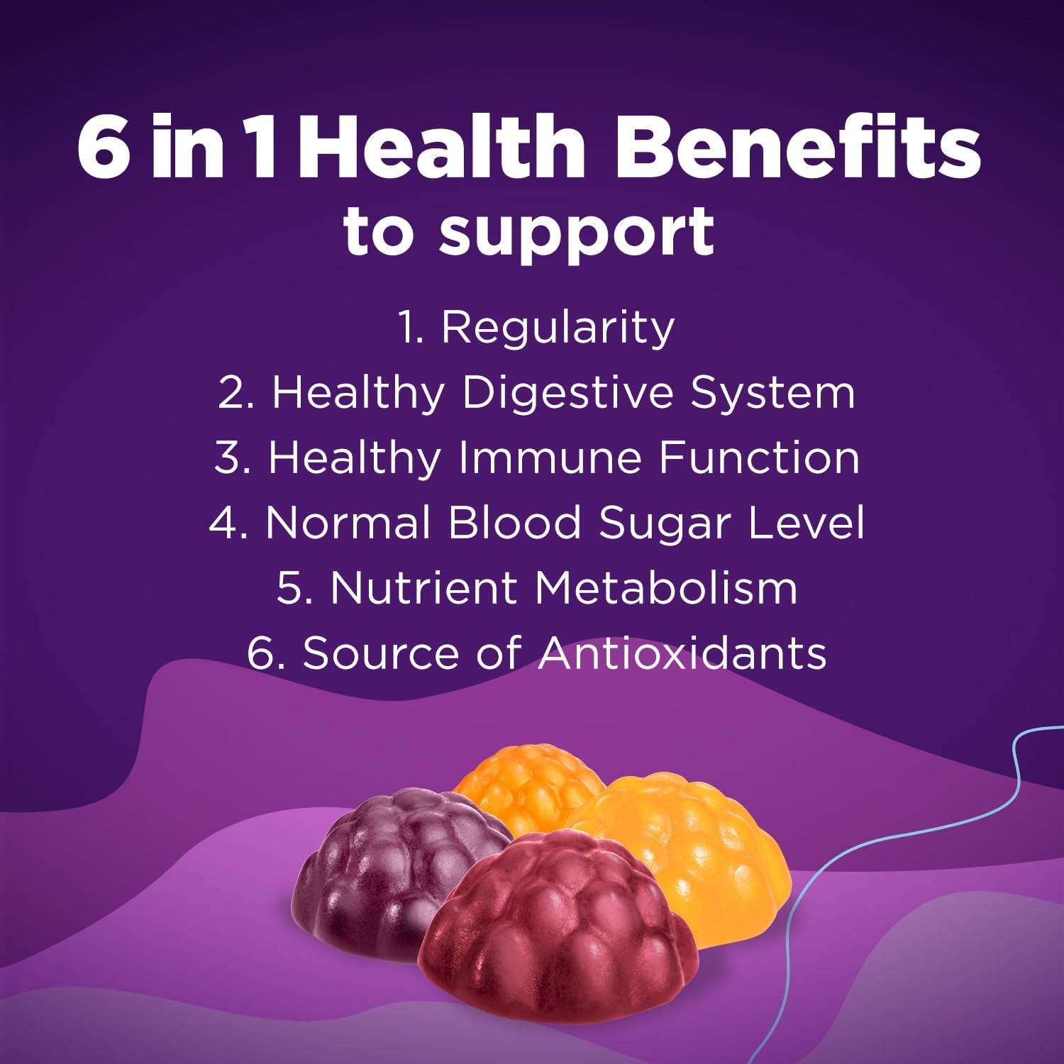 Restorafibre+ 6 in 1 Daily Prebiotic Fibre Supplement Gummies for Adults, Supports Health Benefits, Including Regularity, Gentle Constipation Relief & Healthy Immune Function with Naturally Sourced Inulin (115 Ea)