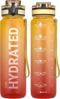 Water Bottle, 32Oz Motivational Sports Water Bottle with Time Marker - Times to Drink - Tritan, BPA Free, Wide Mouth Leakproof, Fast Flow Technology with Clean Brush (1 Bottle)