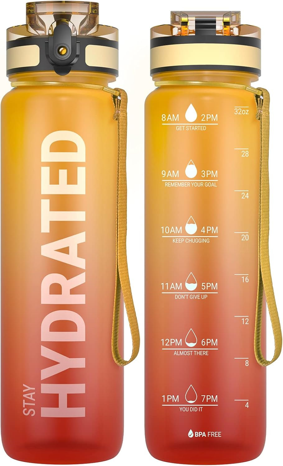 Water Bottle, 32Oz Motivational Sports Water Bottle with Time Marker - Times to Drink - Tritan, BPA Free, Wide Mouth Leakproof, Fast Flow Technology with Clean Brush (1 Bottle)