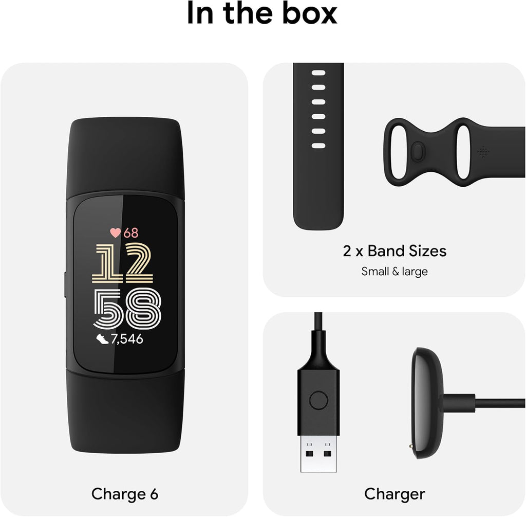Google  Charge 6 Advanced Health and Fitness Tracker with Built-In GPS, Stress Management Tools, Sleep Tracking, 24/7 Heart Rate and More -- Black/Blac