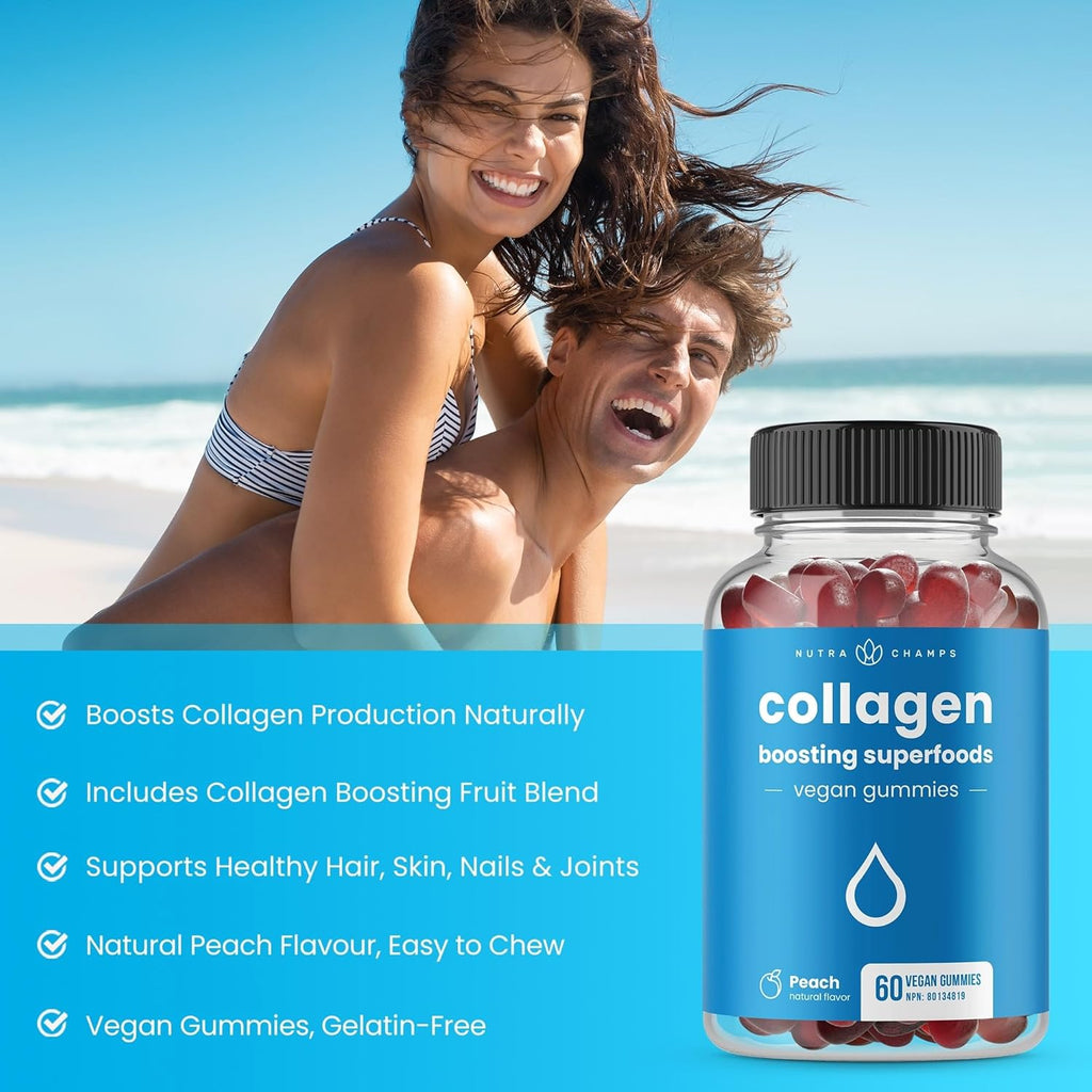 Vegan Collagen Boosting Gummies for Women & Men – Collagen Supplement with Vitamins A, C & E – Delicious Vitamins for Hair, Skin, Nail & Joint Support